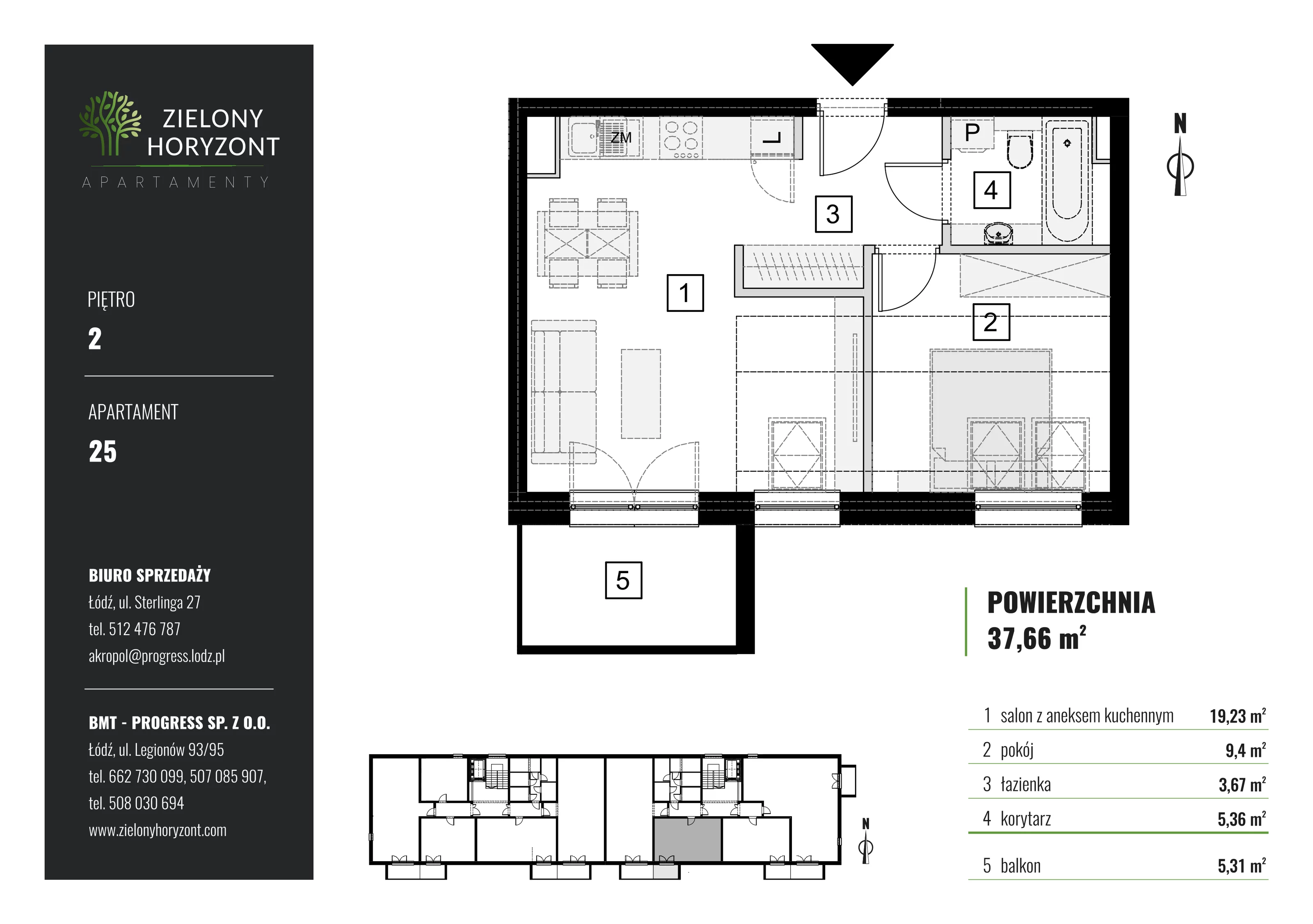 Mieszkanie 37,66 m², piętro 2, oferta nr M_25, Zielony Horyzont Apartamenty, Łódź, Widzew, ul. Jędrowizna