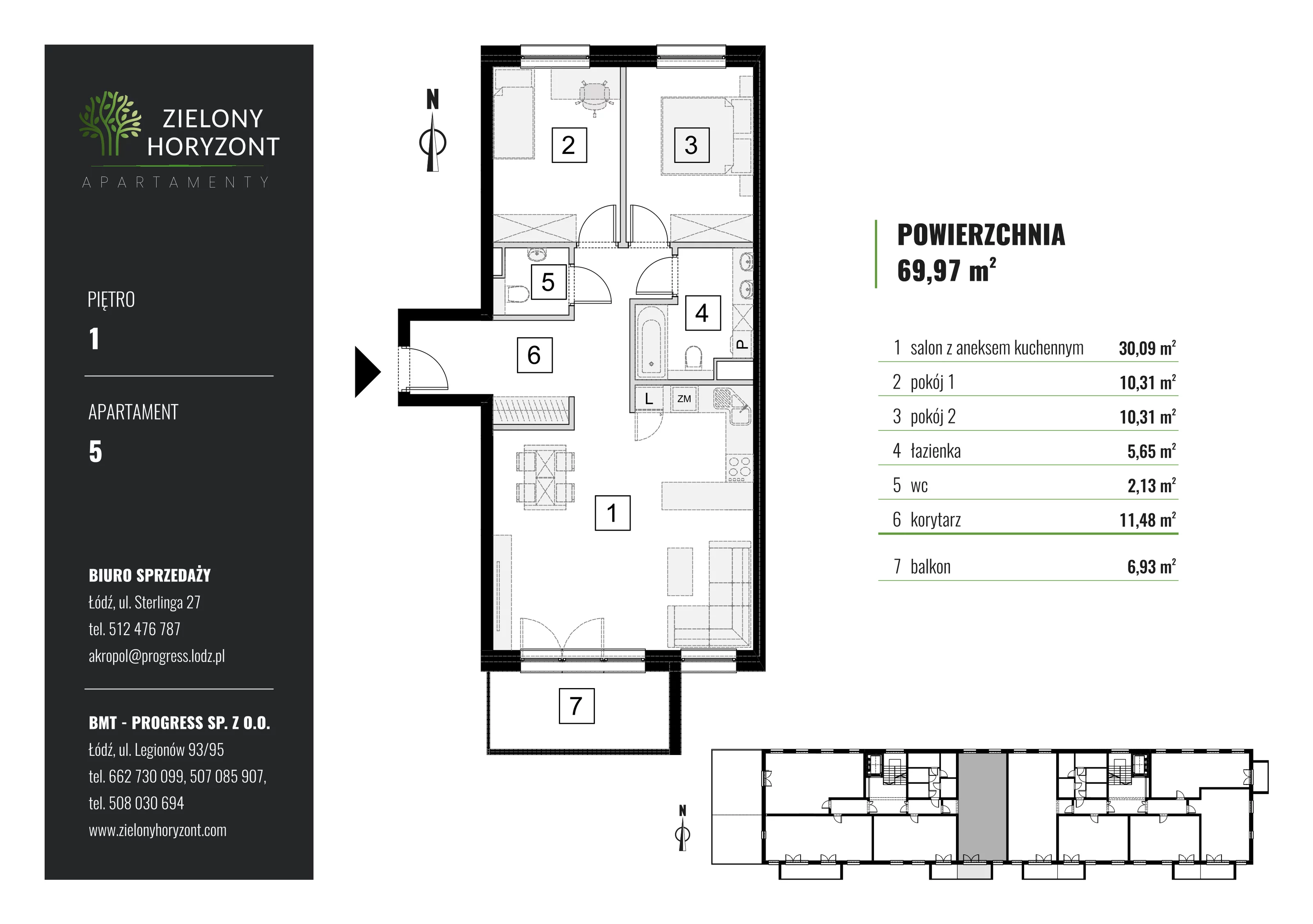 Mieszkanie 69,97 m², piętro 1, oferta nr M_5, Zielony Horyzont Apartamenty, Łódź, Widzew, ul. Jędrowizna