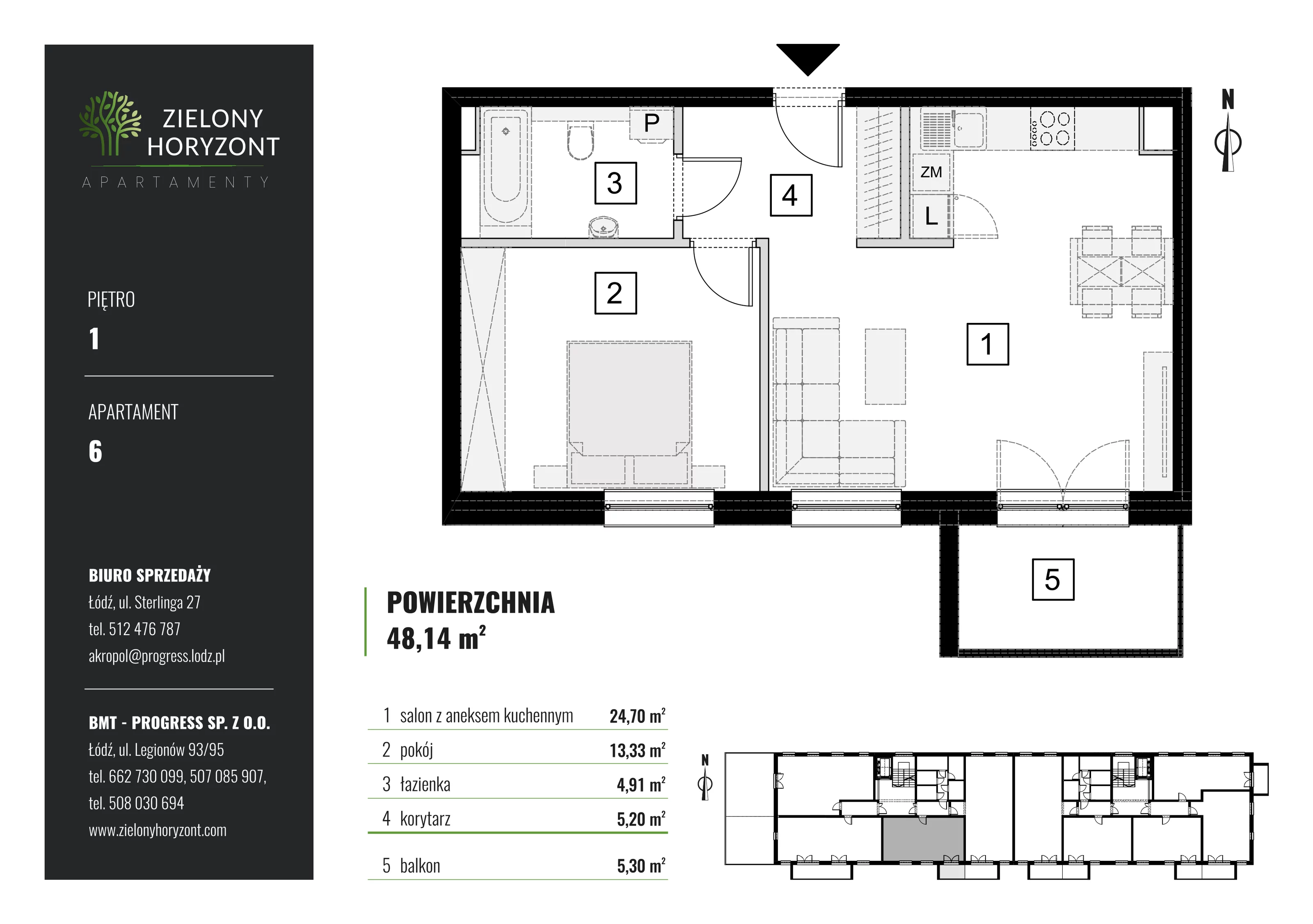 Mieszkanie 48,14 m², piętro 1, oferta nr M_6, Zielony Horyzont Apartamenty, Łódź, Widzew, ul. Jędrowizna