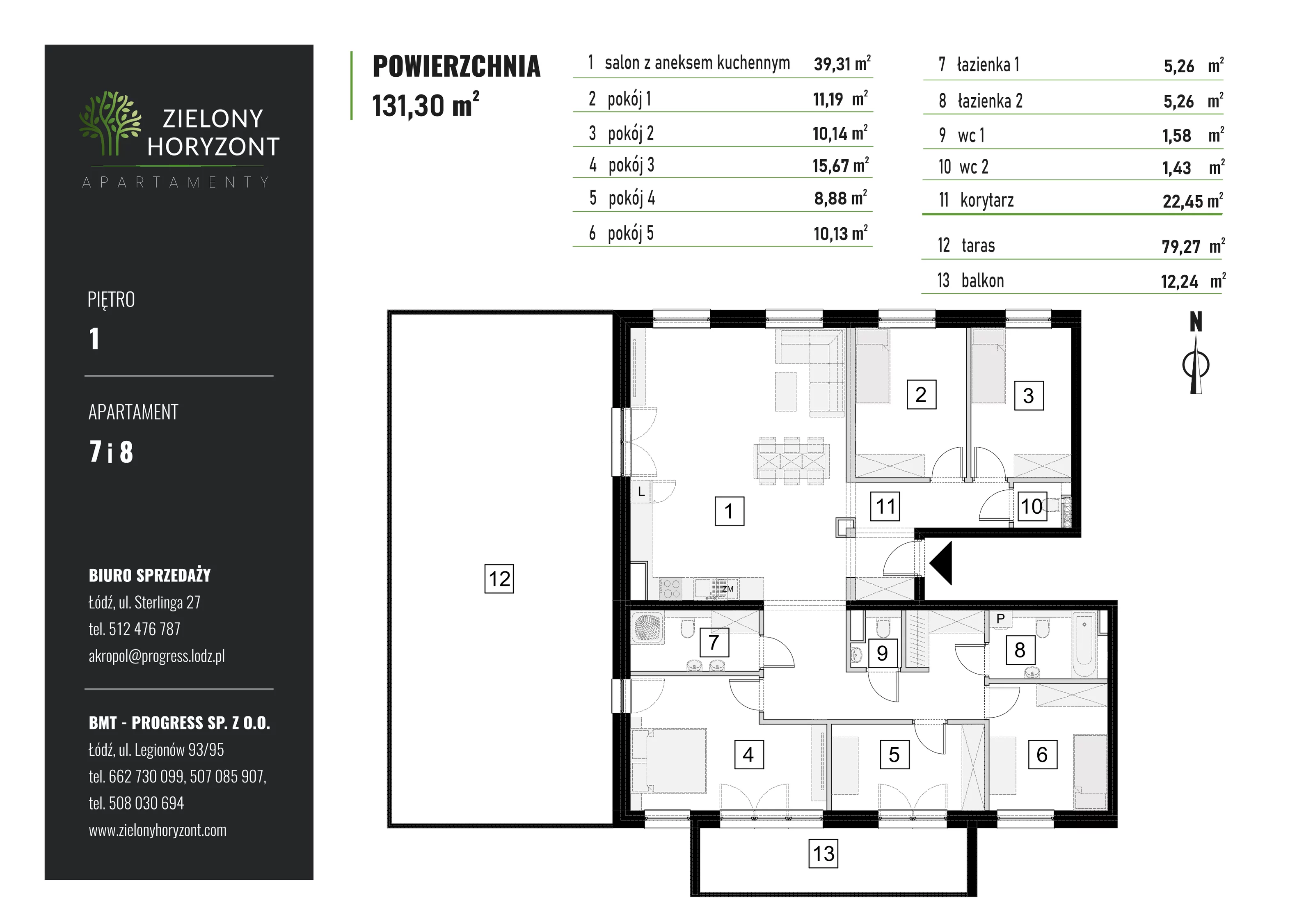 5 pokoi, mieszkanie 131,30 m², piętro 1, oferta nr M_7_M_8, Zielony Horyzont Apartamenty, Łódź, Widzew, Stoki, ul. Jędrowizna