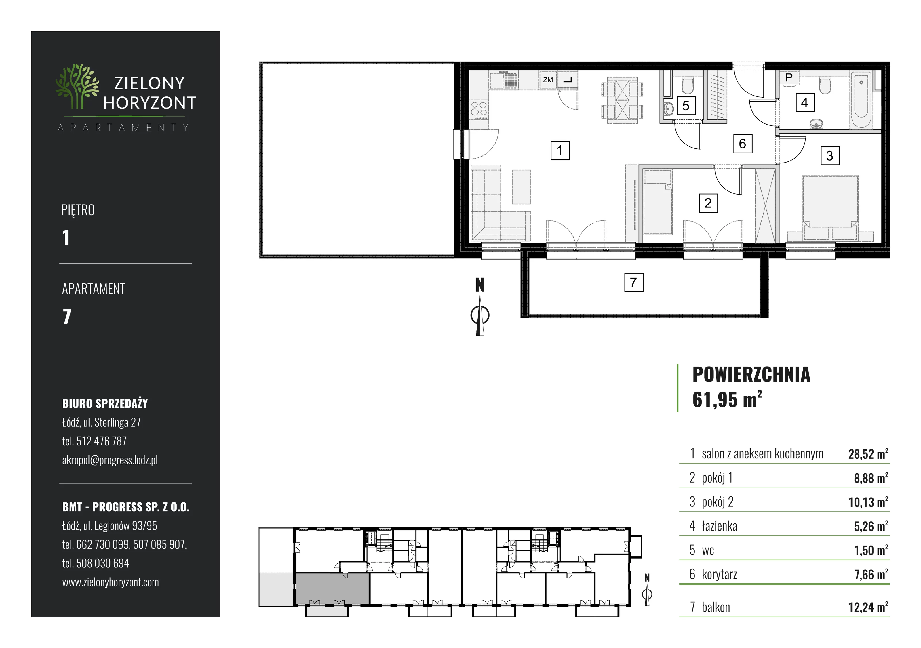 Mieszkanie 61,95 m², piętro 1, oferta nr M_7, Zielony Horyzont Apartamenty, Łódź, Widzew, ul. Jędrowizna