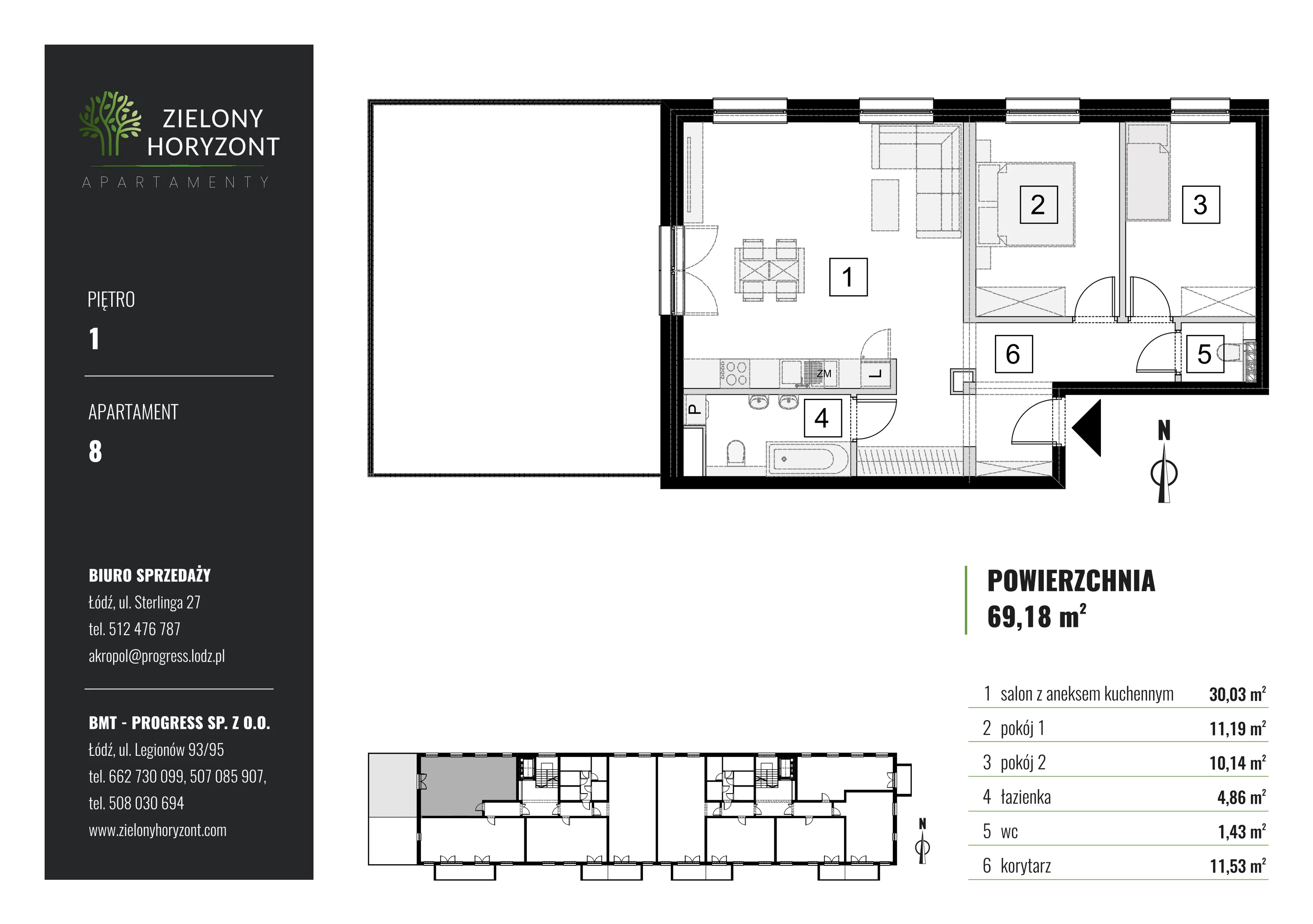 Mieszkanie 69,19 m², piętro 1, oferta nr M_8, Zielony Horyzont Apartamenty, Łódź, Widzew, ul. Jędrowizna