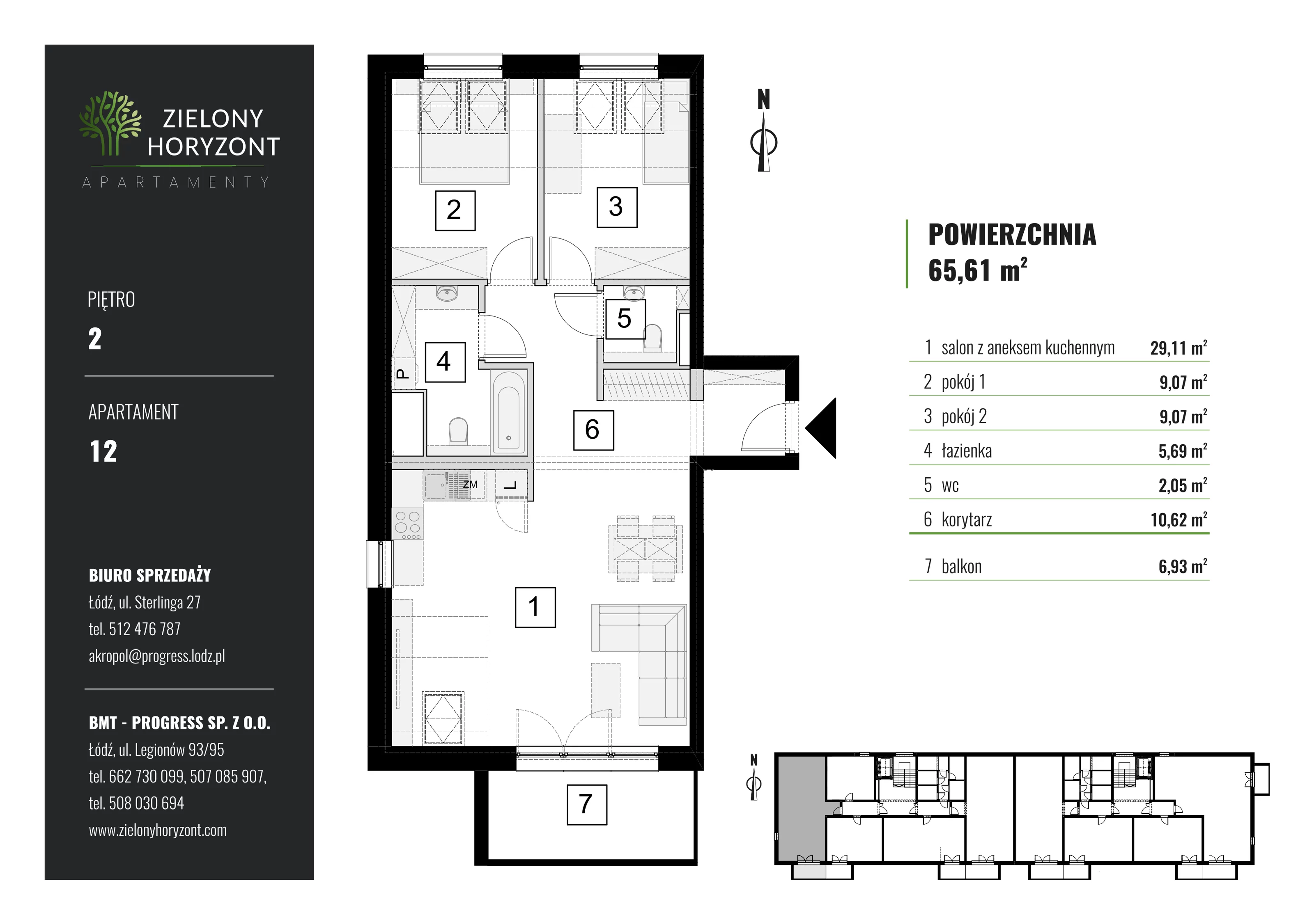 3 pokoje, mieszkanie 65,61 m², piętro 2, oferta nr 2_12, Zielony Horyzont Apartamenty, Łódź, Widzew, Stoki, ul. Jędrowizna