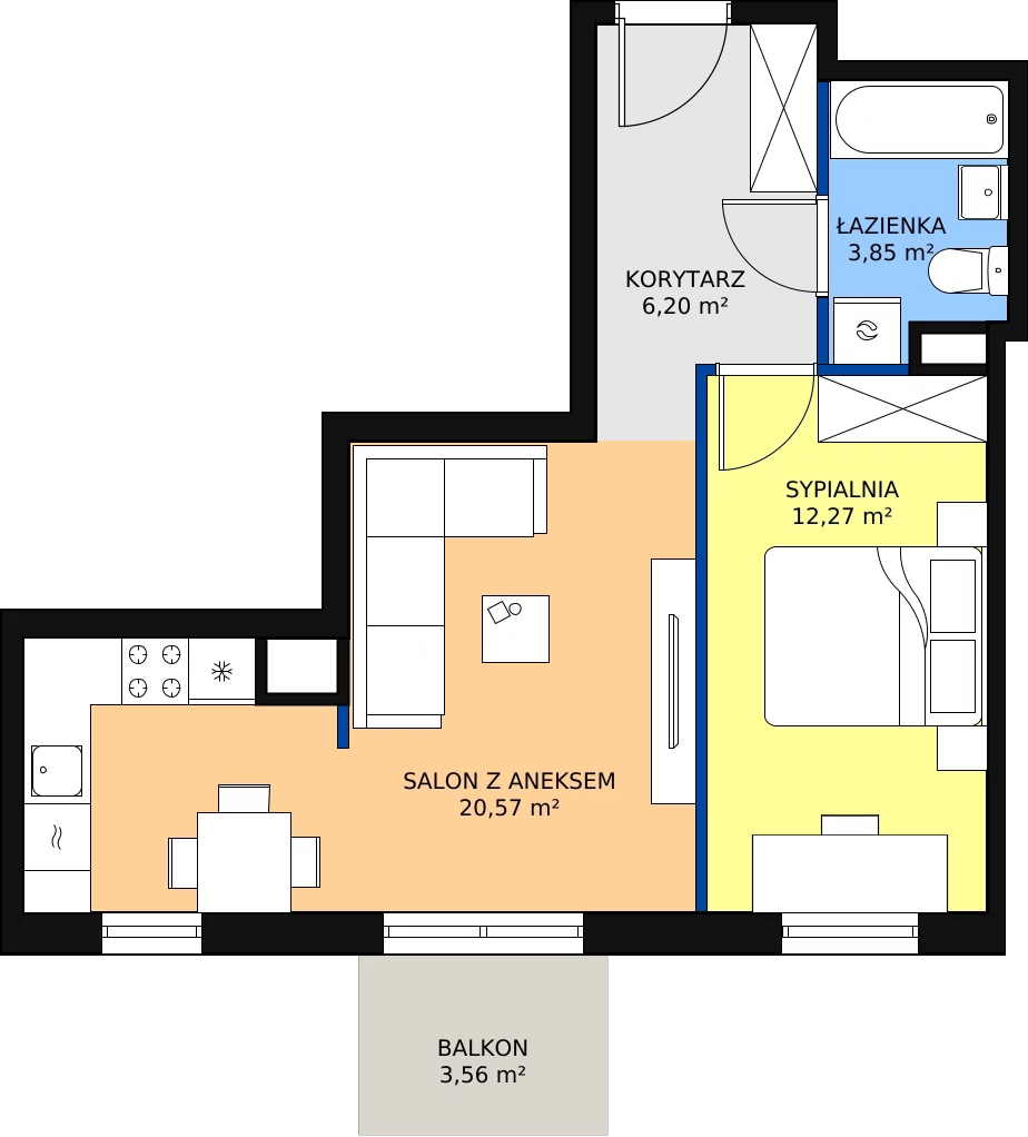 Zalety mieszkania 43.72 m², B2/A312