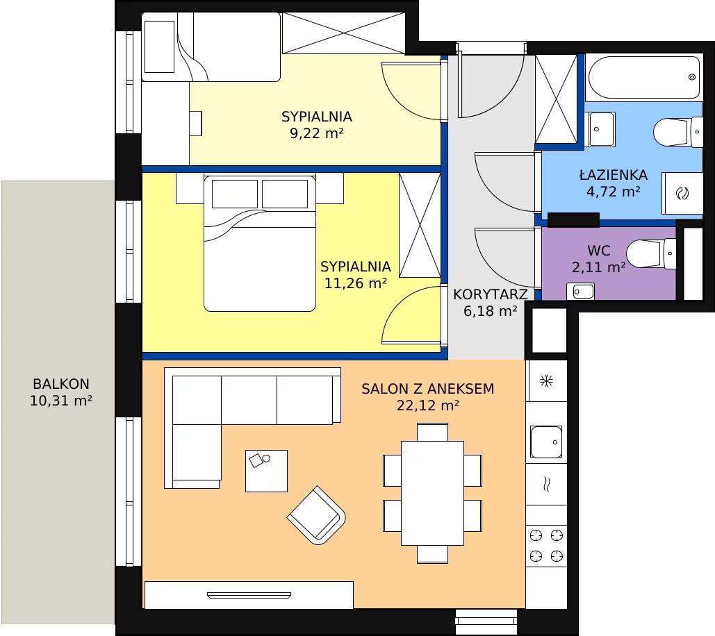 Zalety mieszkania 57.36 m², B3/A303