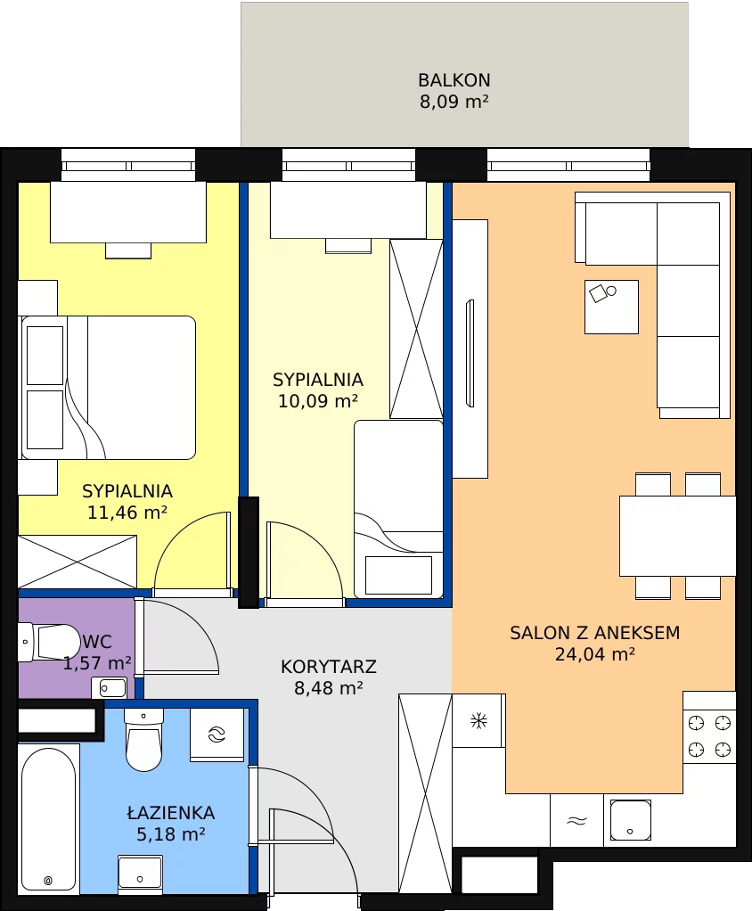 Zalety mieszkania 62.65 m², B3/A305