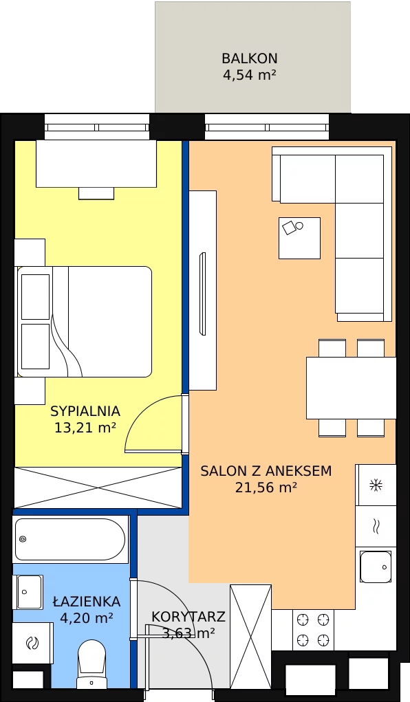 Zalety mieszkania 43.52 m², B3/A306
