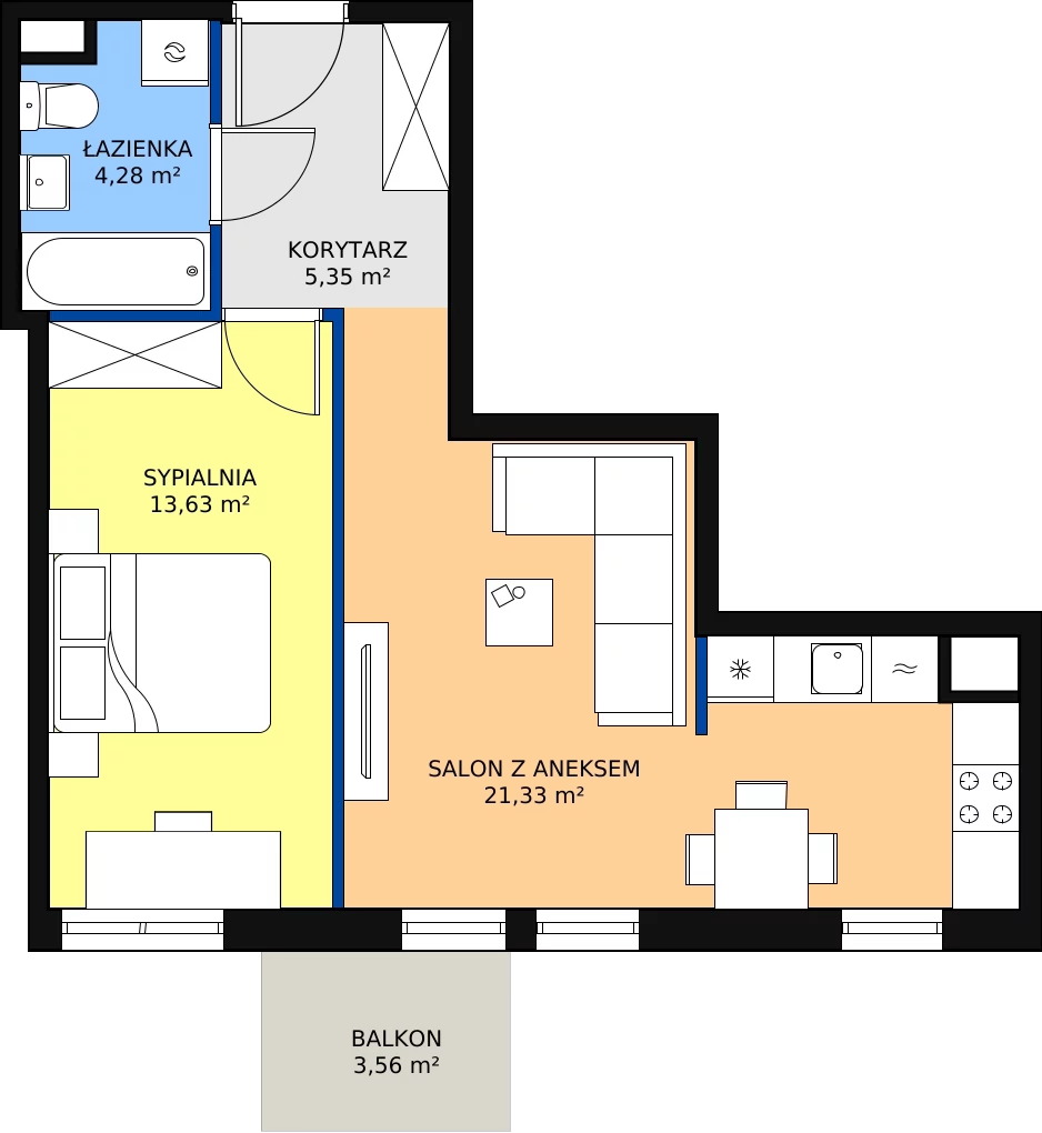 Zalety mieszkania 45.66 m², B3/B301