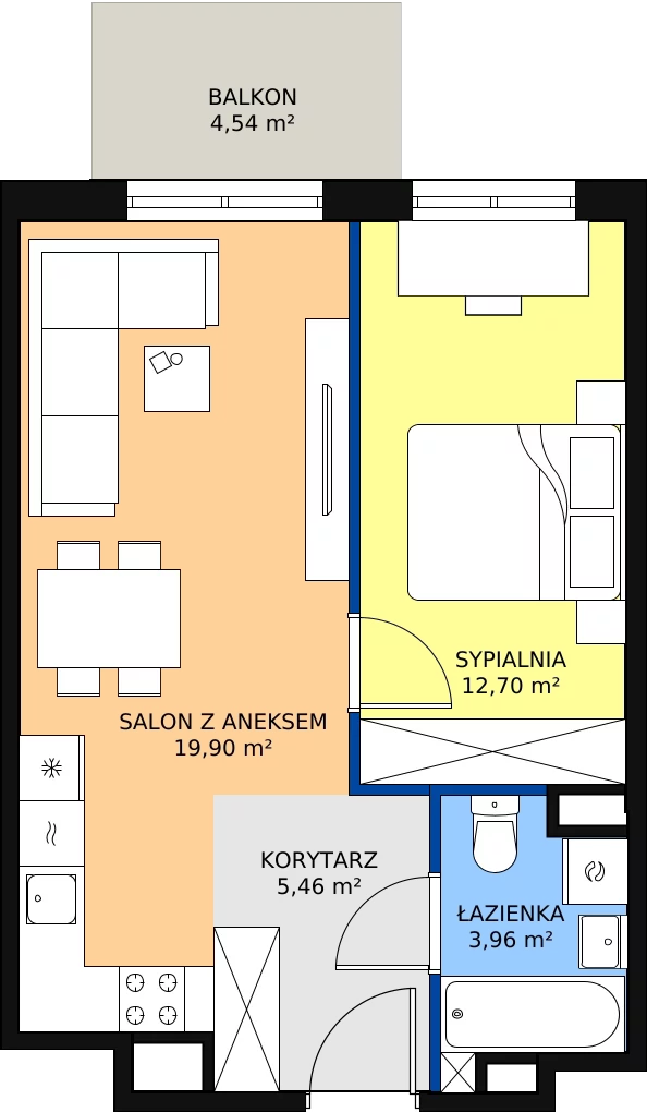 Zalety mieszkania 42.88 m², B3/B304