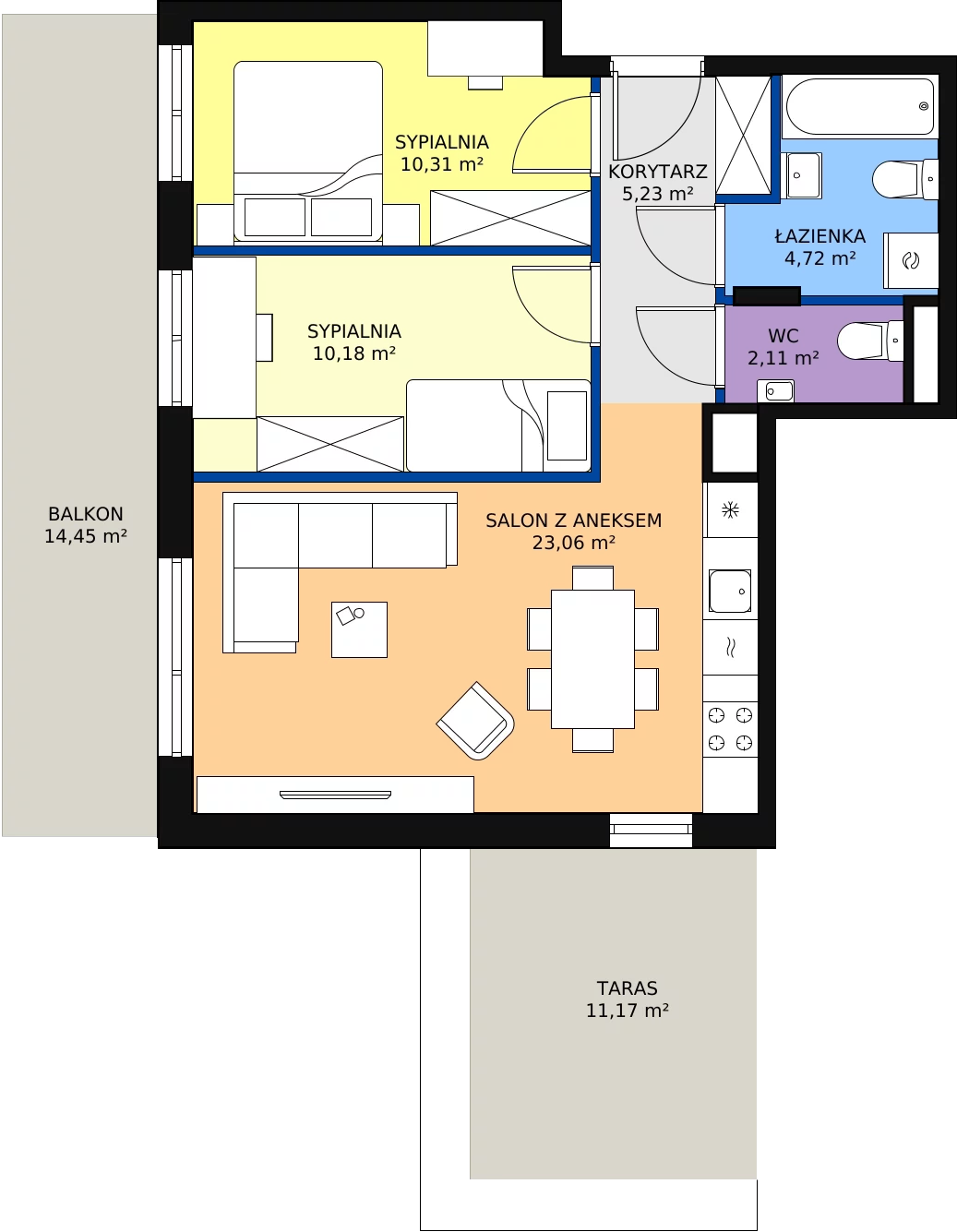 Zalety mieszkania 57.36 m², B3/A103