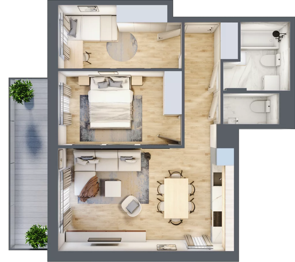 3 pokoje, mieszkanie 57,36 m², piętro 3, oferta nr B3/A303, ArtPark, Łódź, Polesie, ul. Wołowa