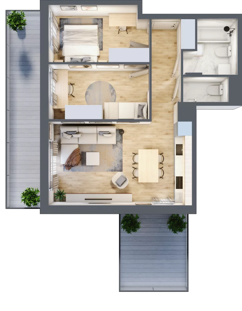 3 pokoje, mieszkanie 57,36 m², piętro 1, oferta nr B3/A103, ArtPark, Łódź, Polesie, ul. Wołowa