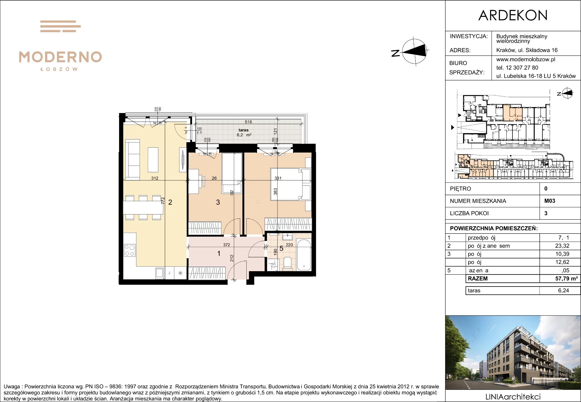 Mieszkanie 57,79 m², parter, oferta nr 3, Moderno Łobzów, Kraków, Krowodrza, ul. Składowa