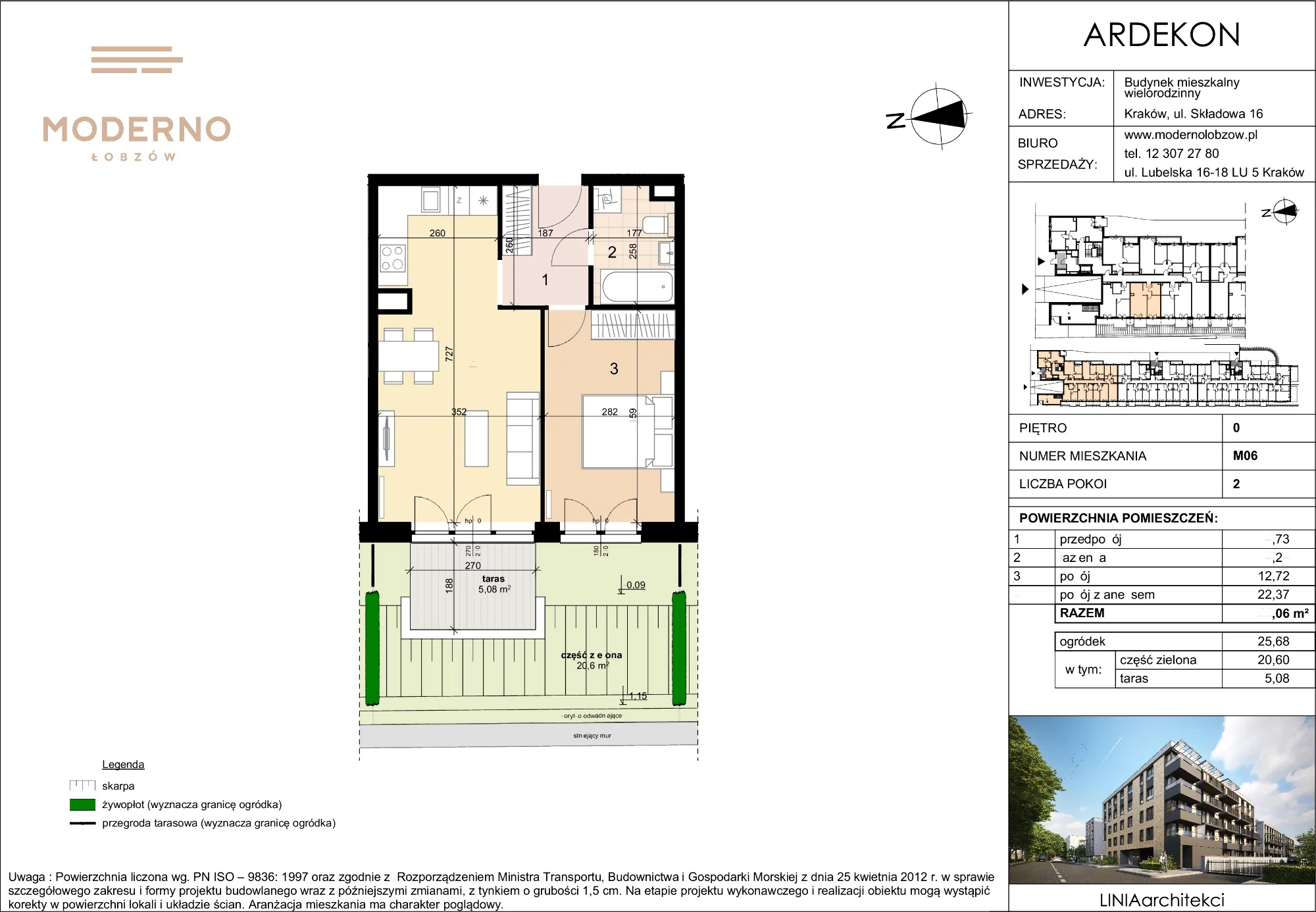 Mieszkanie 44,06 m², parter, oferta nr 6, Moderno Łobzów, Kraków, Krowodrza, ul. Składowa