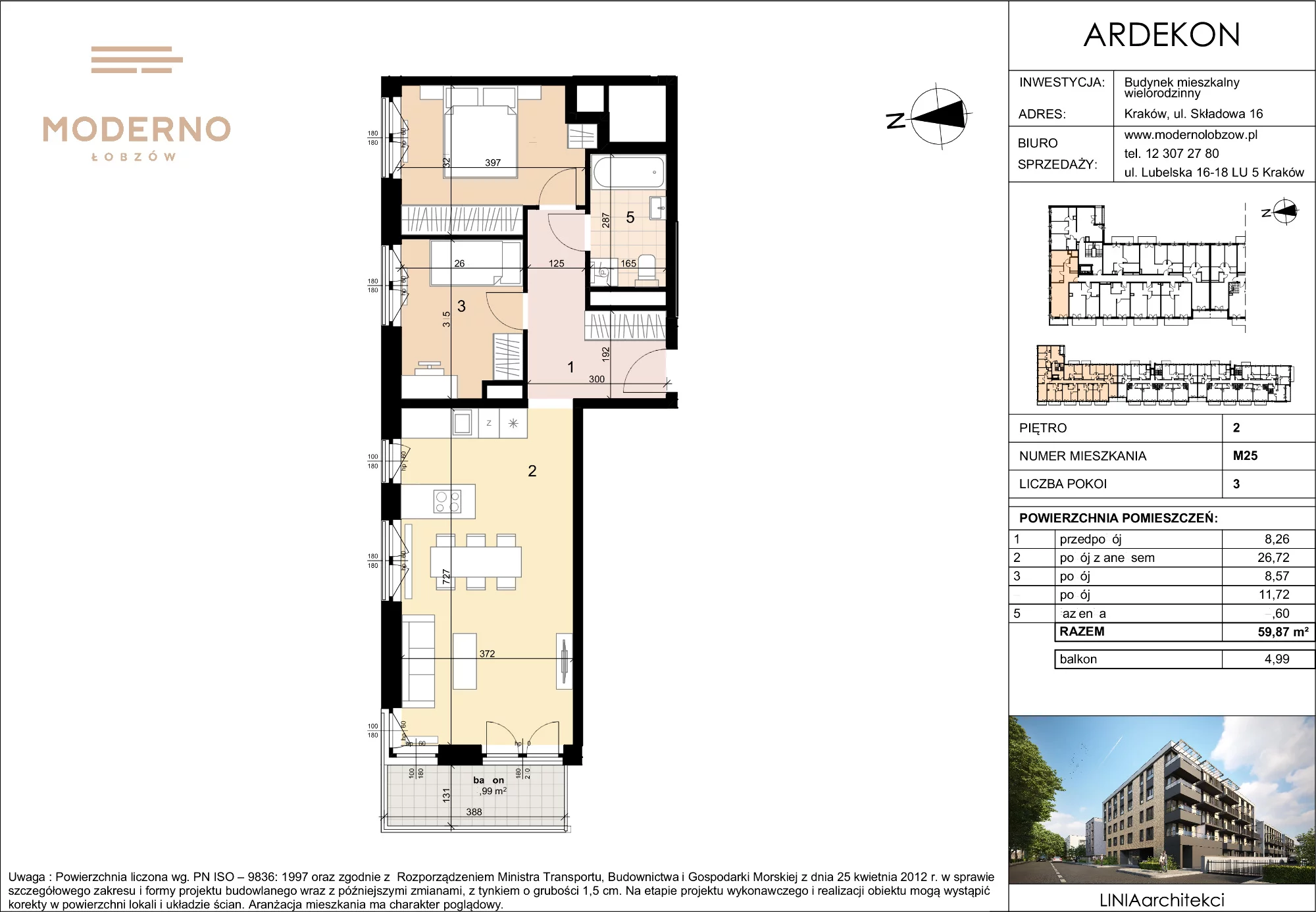 Mieszkanie 59,87 m², piętro 2, oferta nr 25, Moderno Łobzów, Kraków, Krowodrza, ul. Składowa