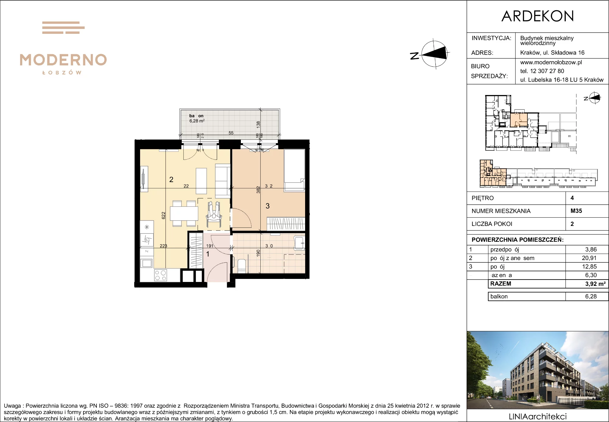 Mieszkanie 43,92 m², piętro 4, oferta nr 35, Moderno Łobzów, Kraków, Krowodrza, ul. Składowa