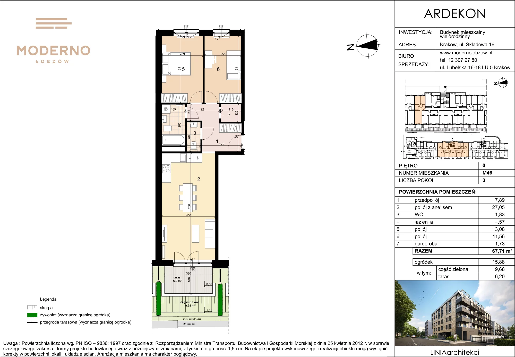 Mieszkanie 67,71 m², parter, oferta nr 46, Moderno Łobzów, Kraków, Krowodrza, ul. Składowa