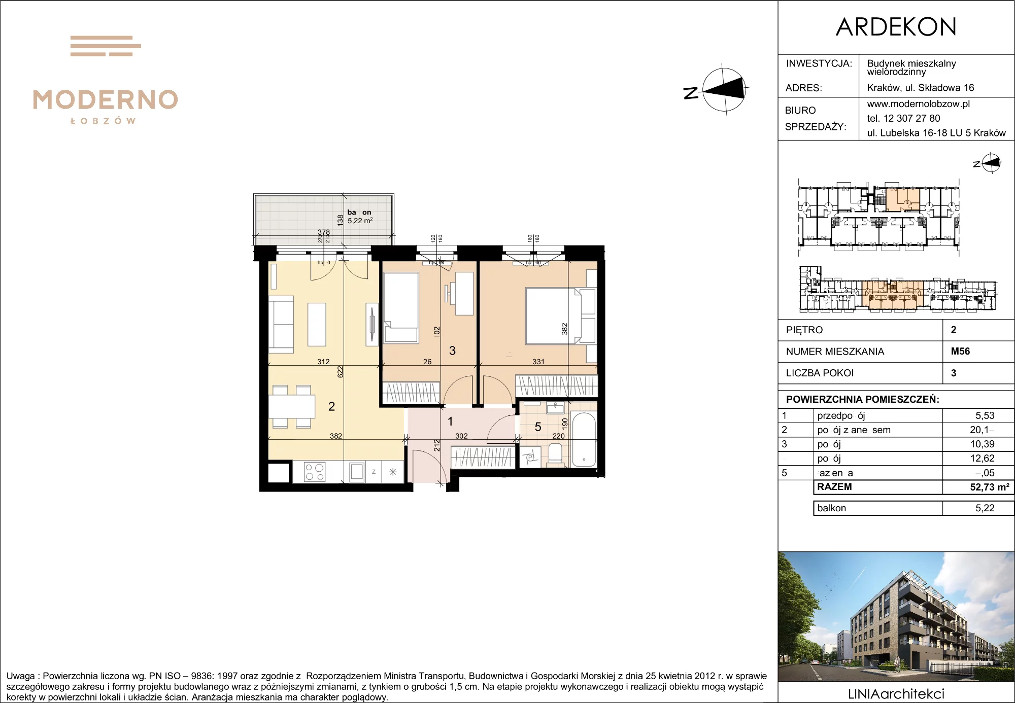 Mieszkanie 52,73 m², piętro 2, oferta nr 56, Moderno Łobzów, Kraków, Krowodrza, ul. Składowa