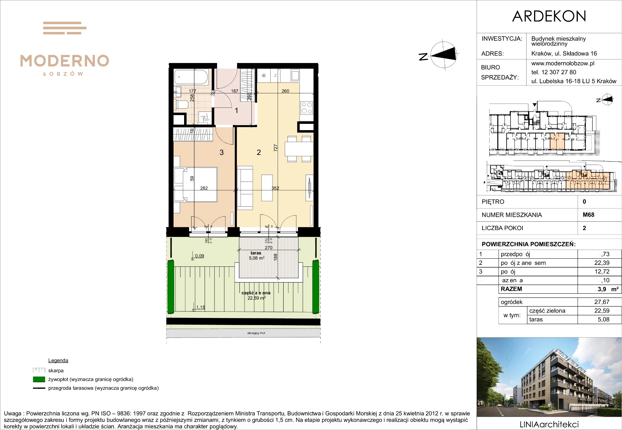 Mieszkanie 43,94 m², parter, oferta nr 68, Moderno Łobzów, Kraków, Krowodrza, ul. Składowa