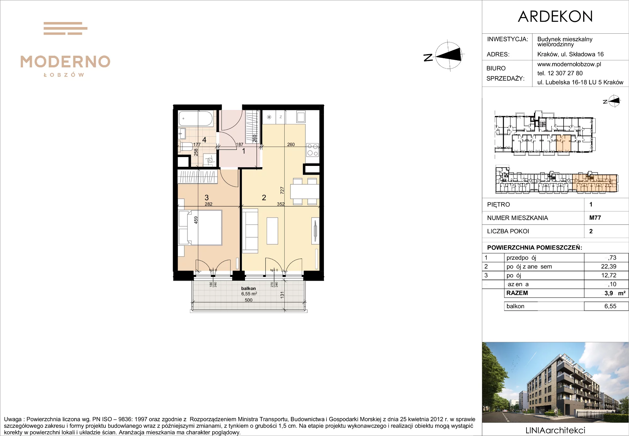 Mieszkanie 43,94 m², piętro 1, oferta nr 77, Moderno Łobzów, Kraków, Krowodrza, ul. Składowa