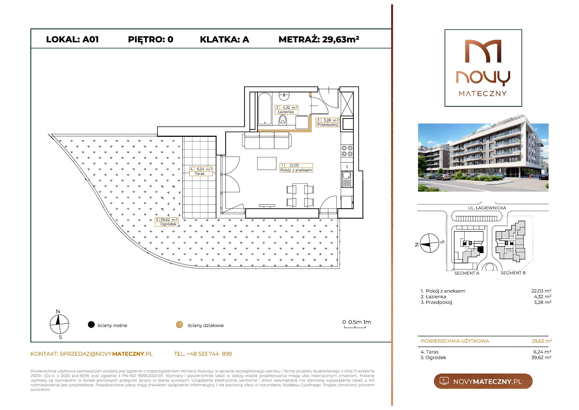 Mieszkanie 29,63 m², parter, oferta nr A01, Novy Mateczny, Kraków, Podgórze, ul. Łagiewnicka