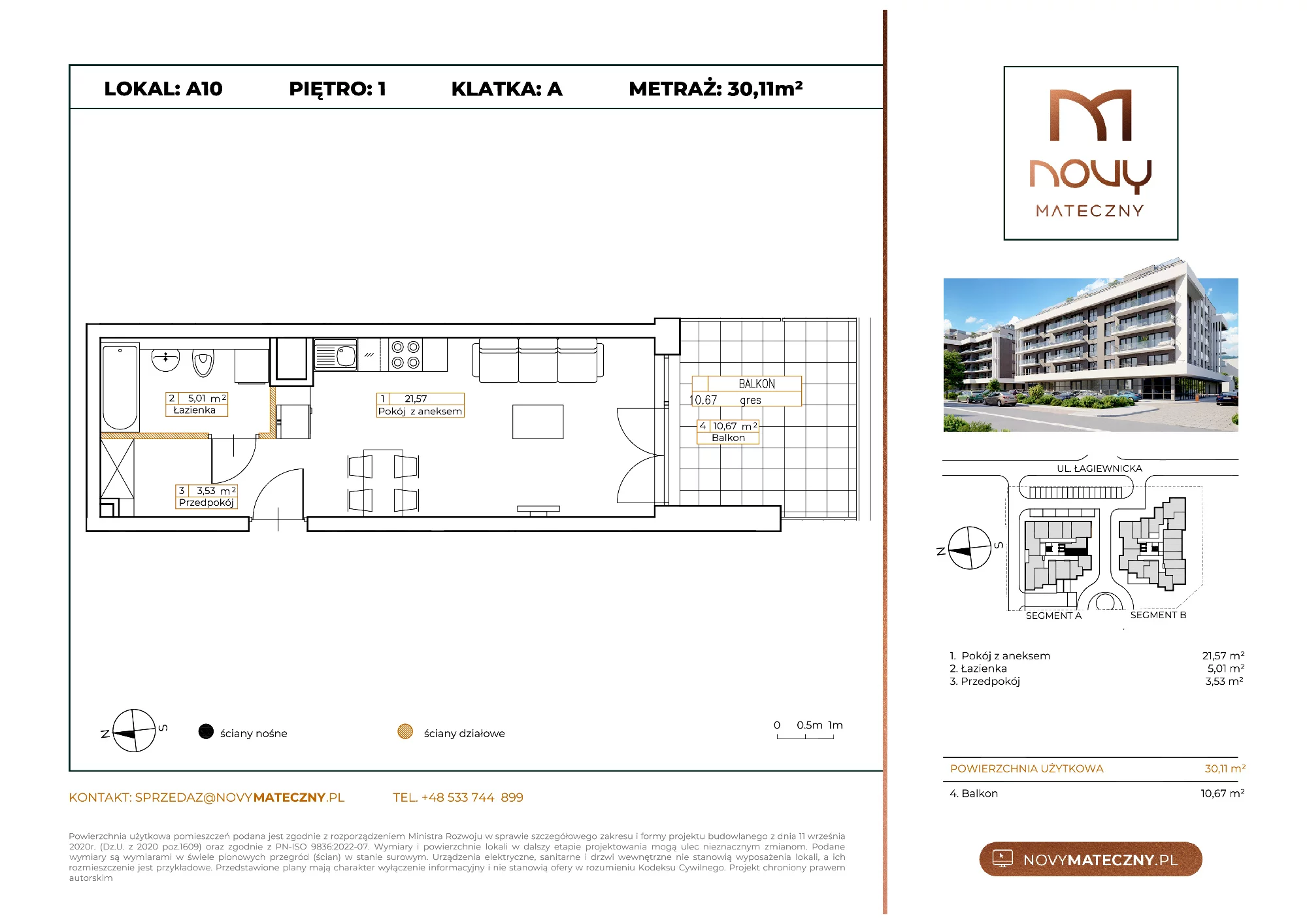 Mieszkanie 30,11 m², piętro 1, oferta nr A10, Novy Mateczny, Kraków, Podgórze, ul. Łagiewnicka