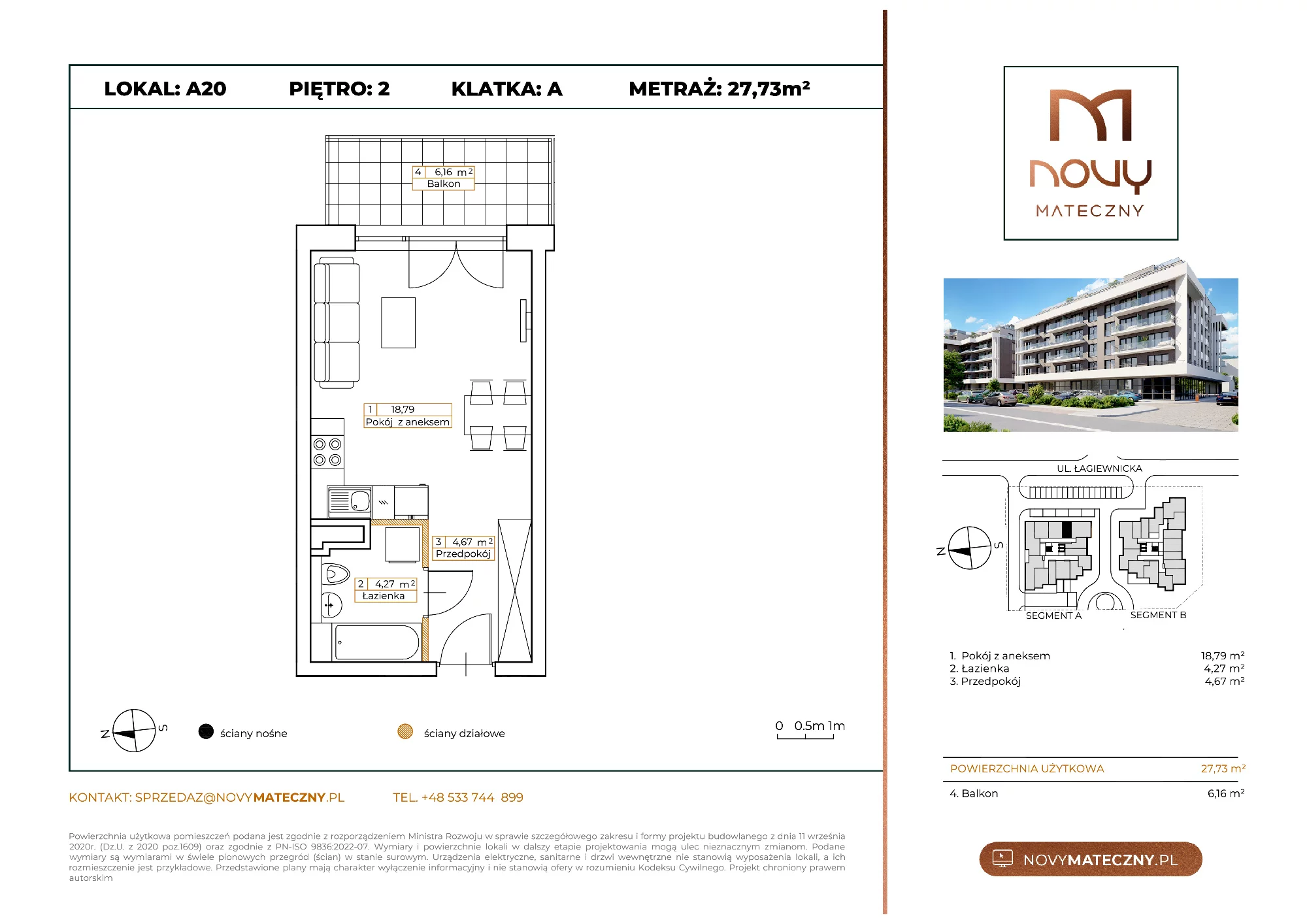 Mieszkanie 27,73 m², piętro 2, oferta nr A20, Novy Mateczny, Kraków, Podgórze, ul. Łagiewnicka