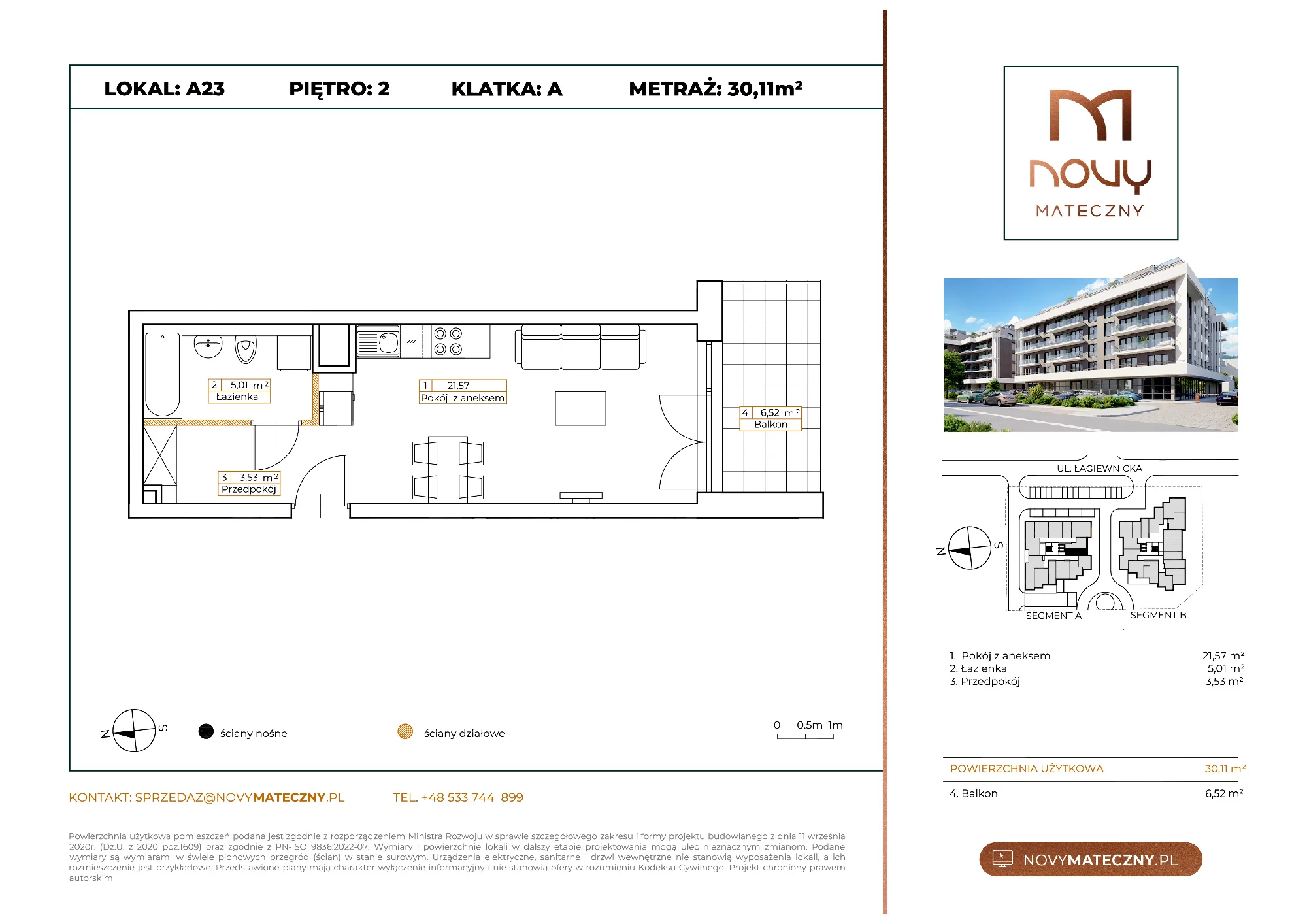 Mieszkanie 30,11 m², piętro 2, oferta nr A23, Novy Mateczny, Kraków, Podgórze, ul. Łagiewnicka