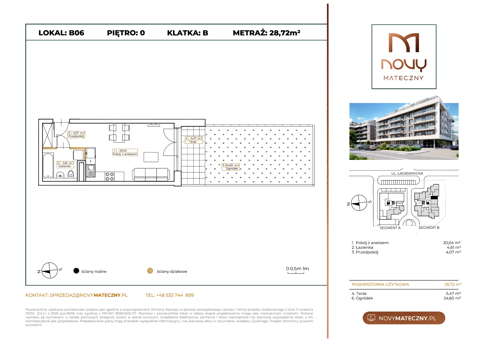 Mieszkanie 28,72 m², parter, oferta nr B06, Novy Mateczny, Kraków, Podgórze, ul. Łagiewnicka