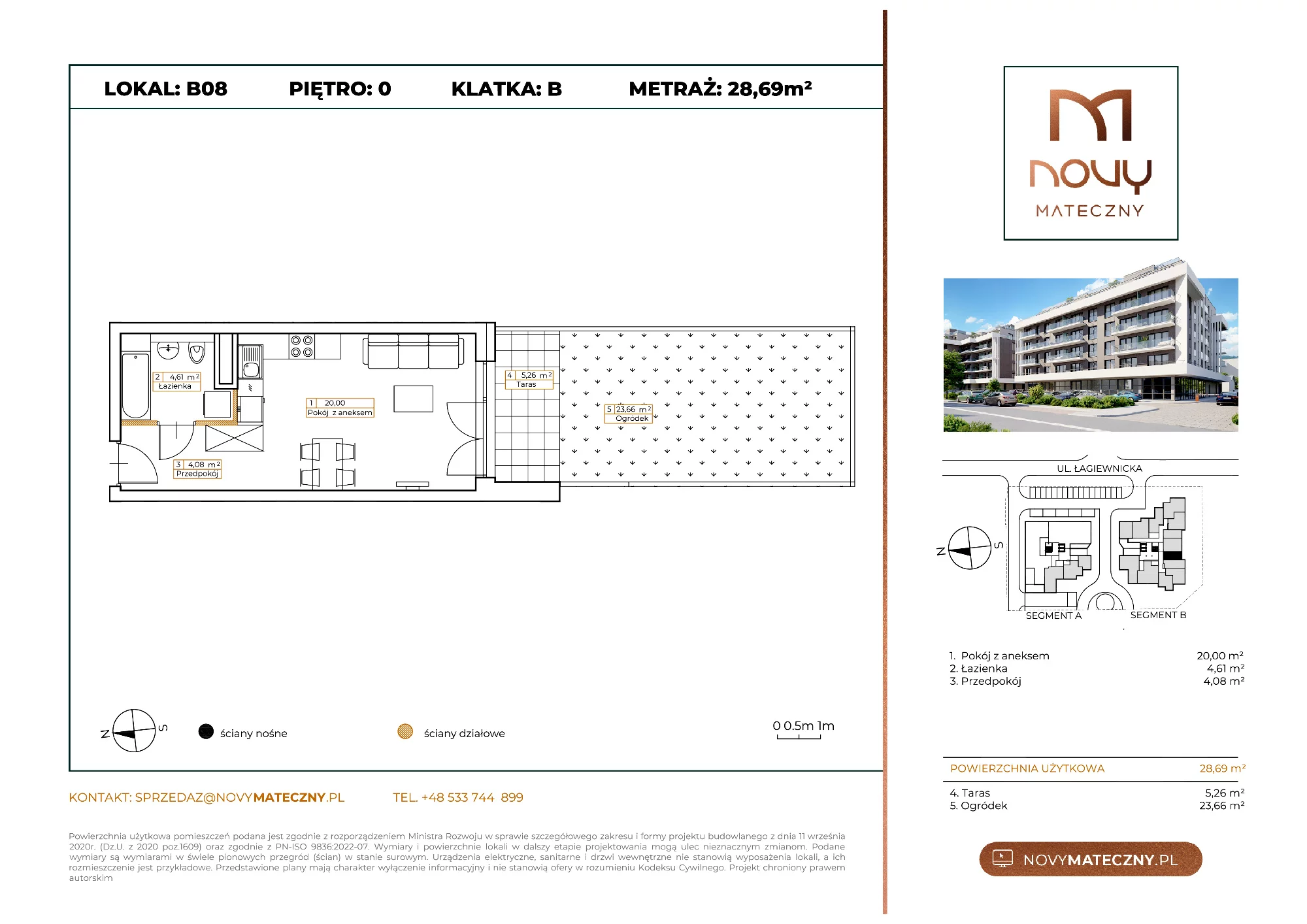 Mieszkanie 28,69 m², parter, oferta nr B08, Novy Mateczny, Kraków, Podgórze, ul. Łagiewnicka