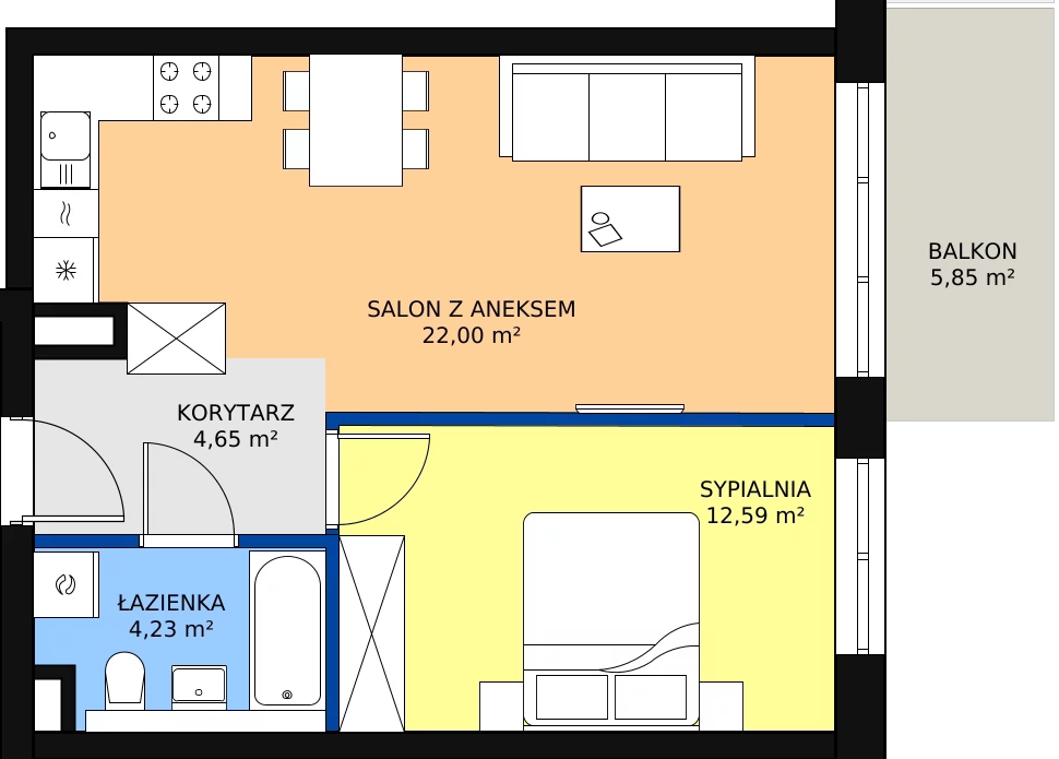 Zalety mieszkania 43.47 m², A44