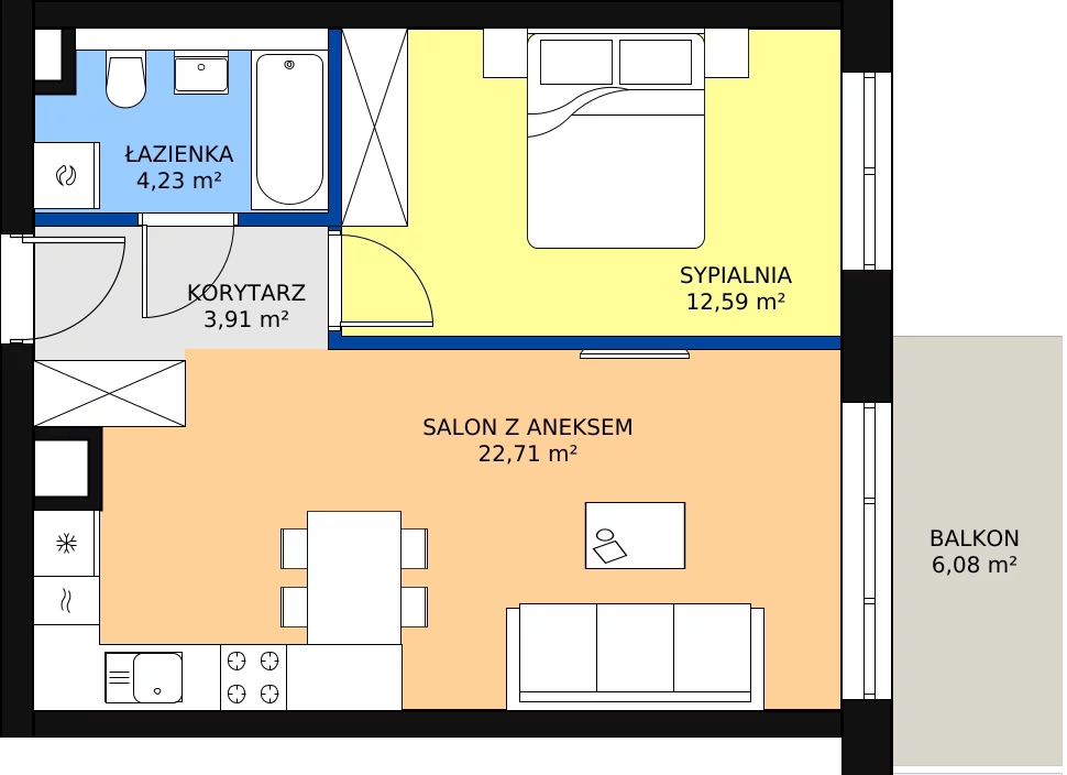 Zalety mieszkania 43.44 m², A45