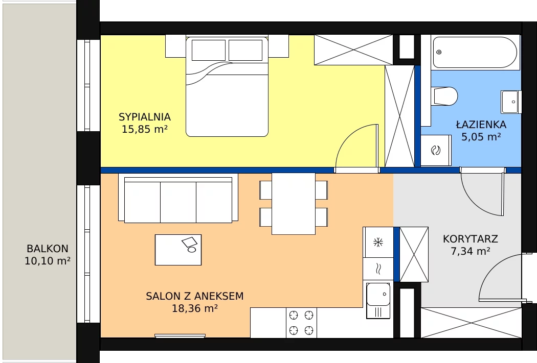 Zalety mieszkania 46.6 m², B36