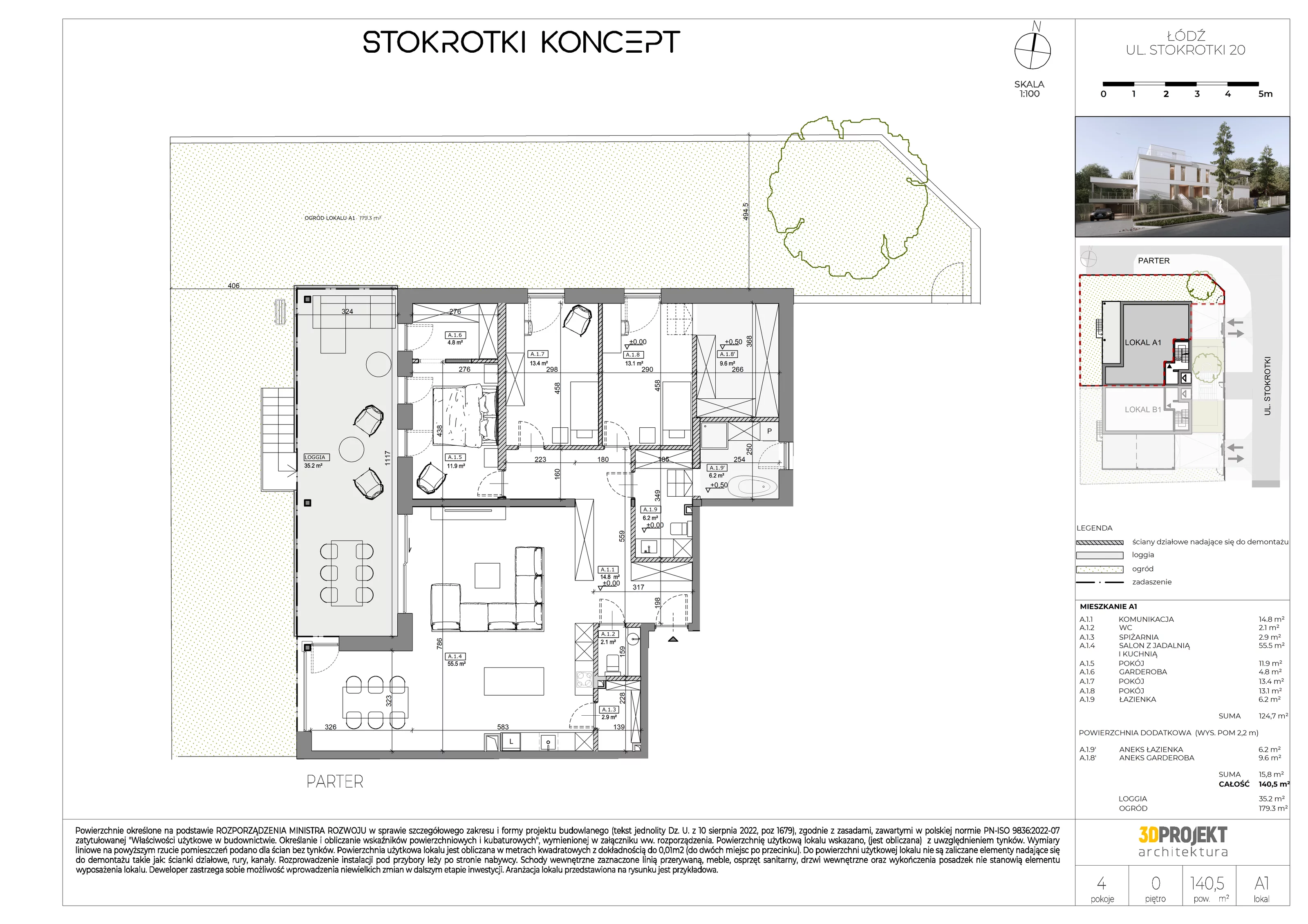 Apartament 140,50 m², parter, oferta nr A1, Stokrotki Koncept, Łódź, Bałuty, ul. Stokrotki 20