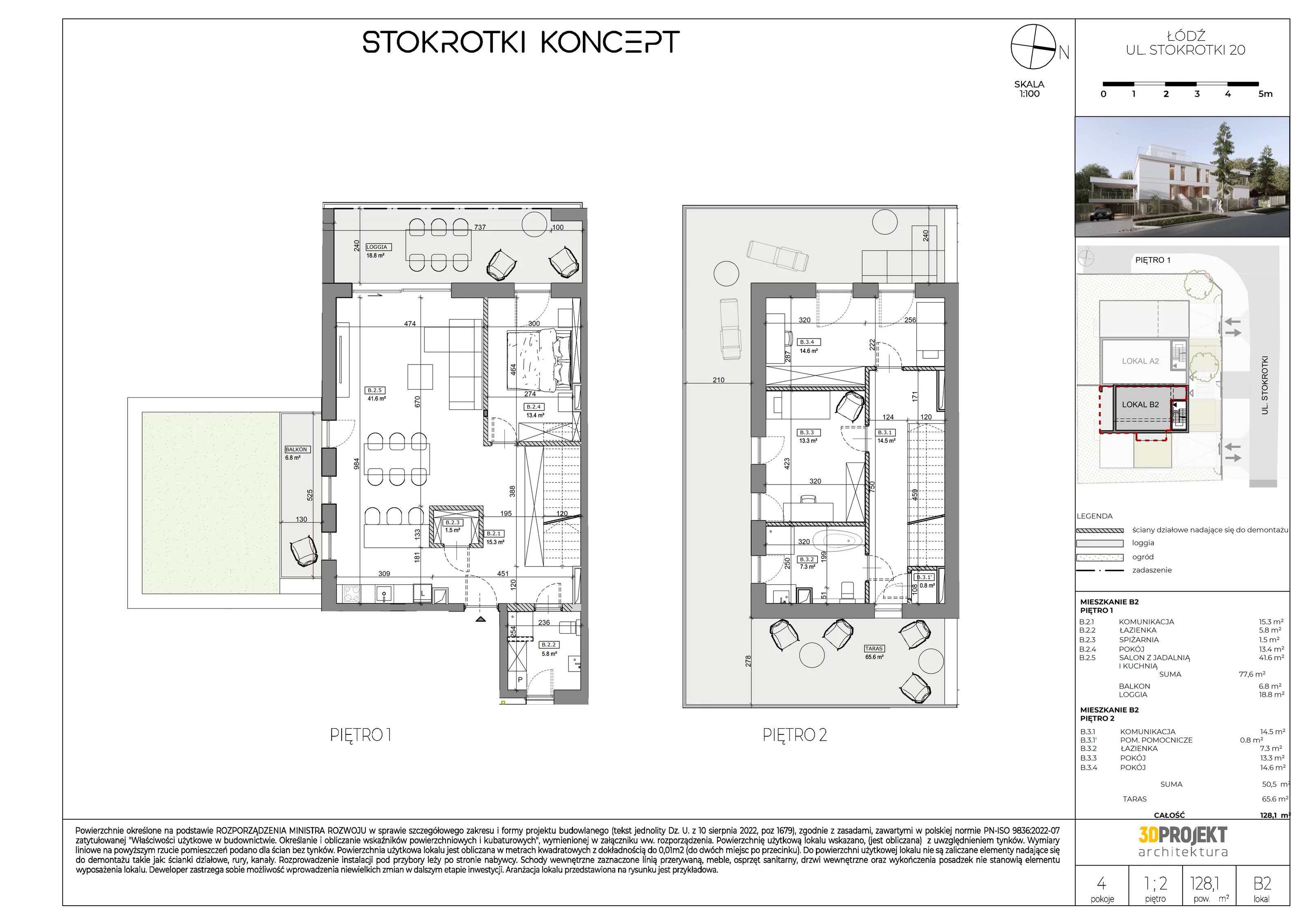 Apartament 128,10 m², piętro 1, oferta nr B2, Stokrotki Koncept, Łódź, Bałuty, ul. Stokrotki 20