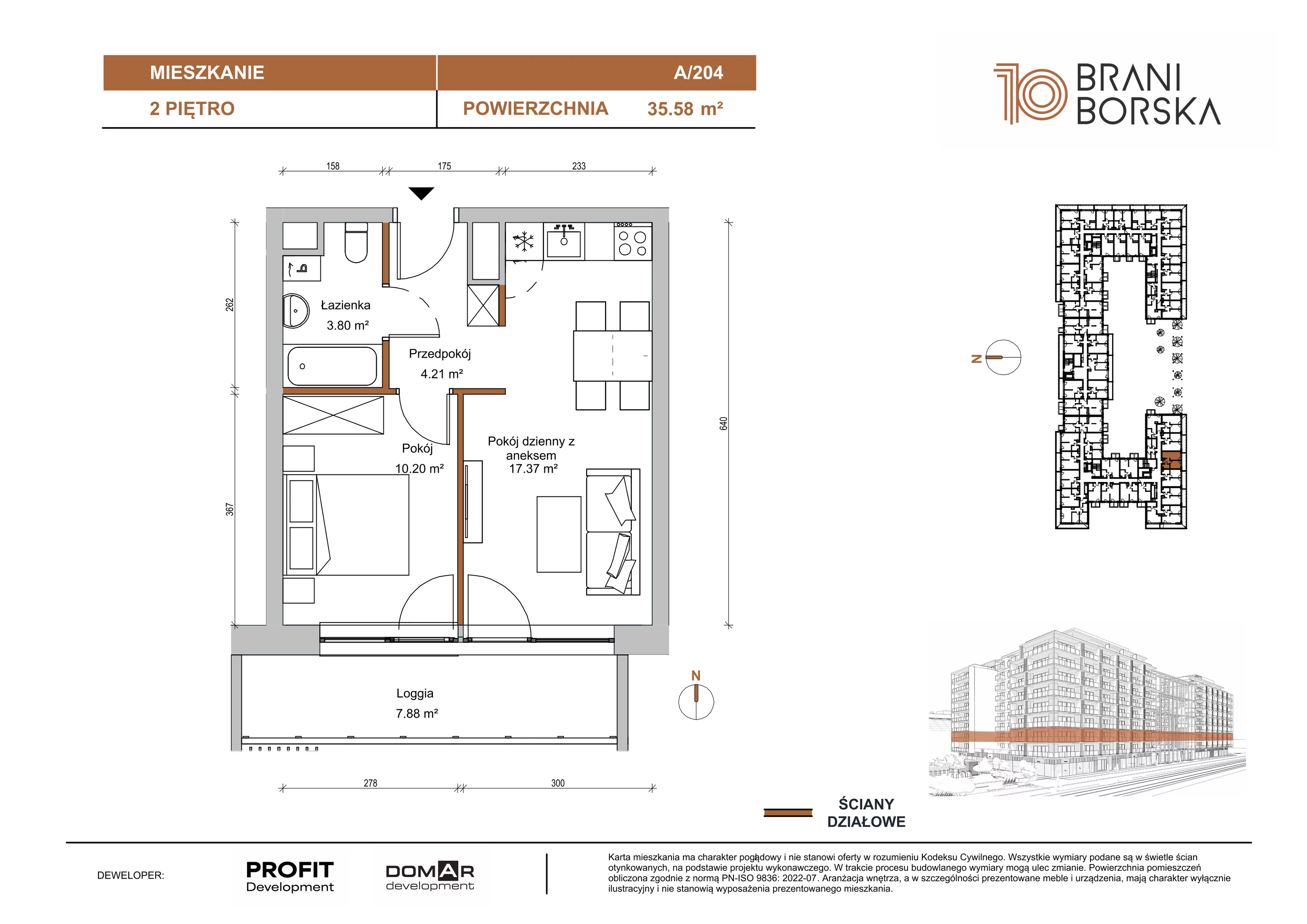 2 pokoje, apartament 35,58 m², piętro 2, oferta nr BN10/A/204, Braniborska 10 , Wrocław, Stare Miasto, Śródmieście, ul. Braniborska 10E