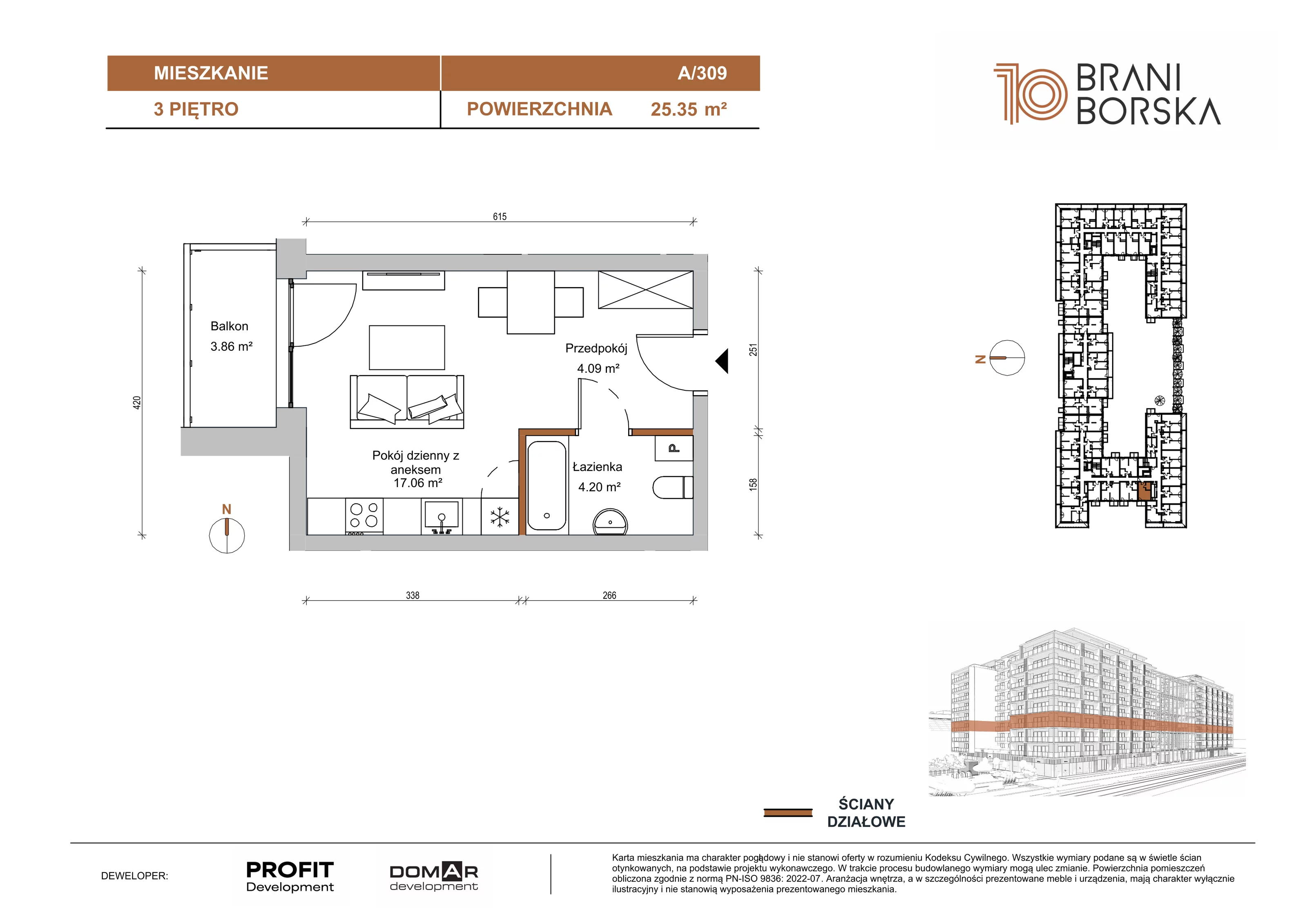 Mieszkanie 25,35 m², piętro 3, oferta nr BN10/A/309, Braniborska 10 , Wrocław, Stare Miasto, Śródmieście, ul. Braniborska 10E