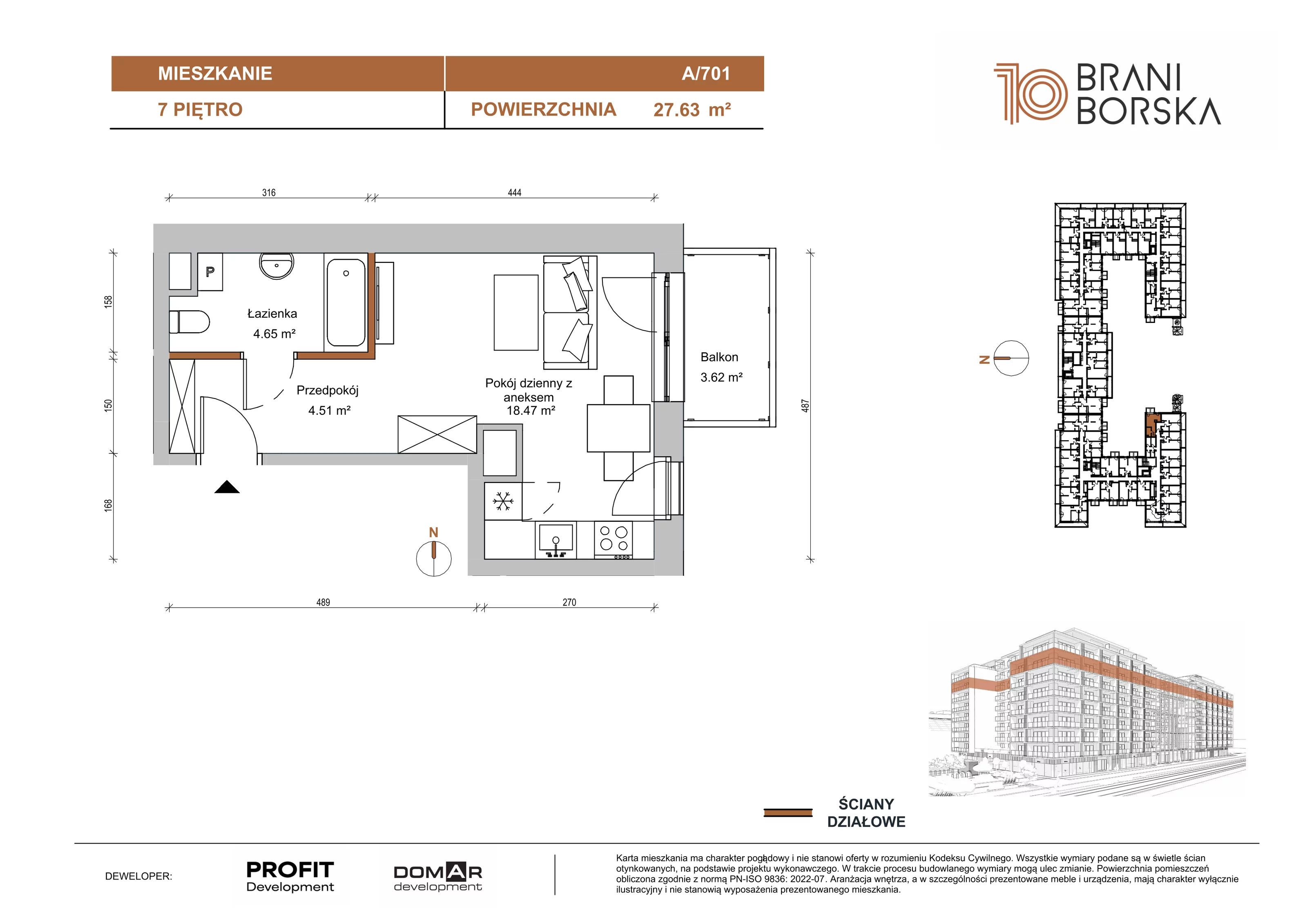 1 pokój, apartament 27,63 m², piętro 7, oferta nr BN10/A/701, Braniborska 10 , Wrocław, Stare Miasto, Śródmieście, ul. Braniborska 10E