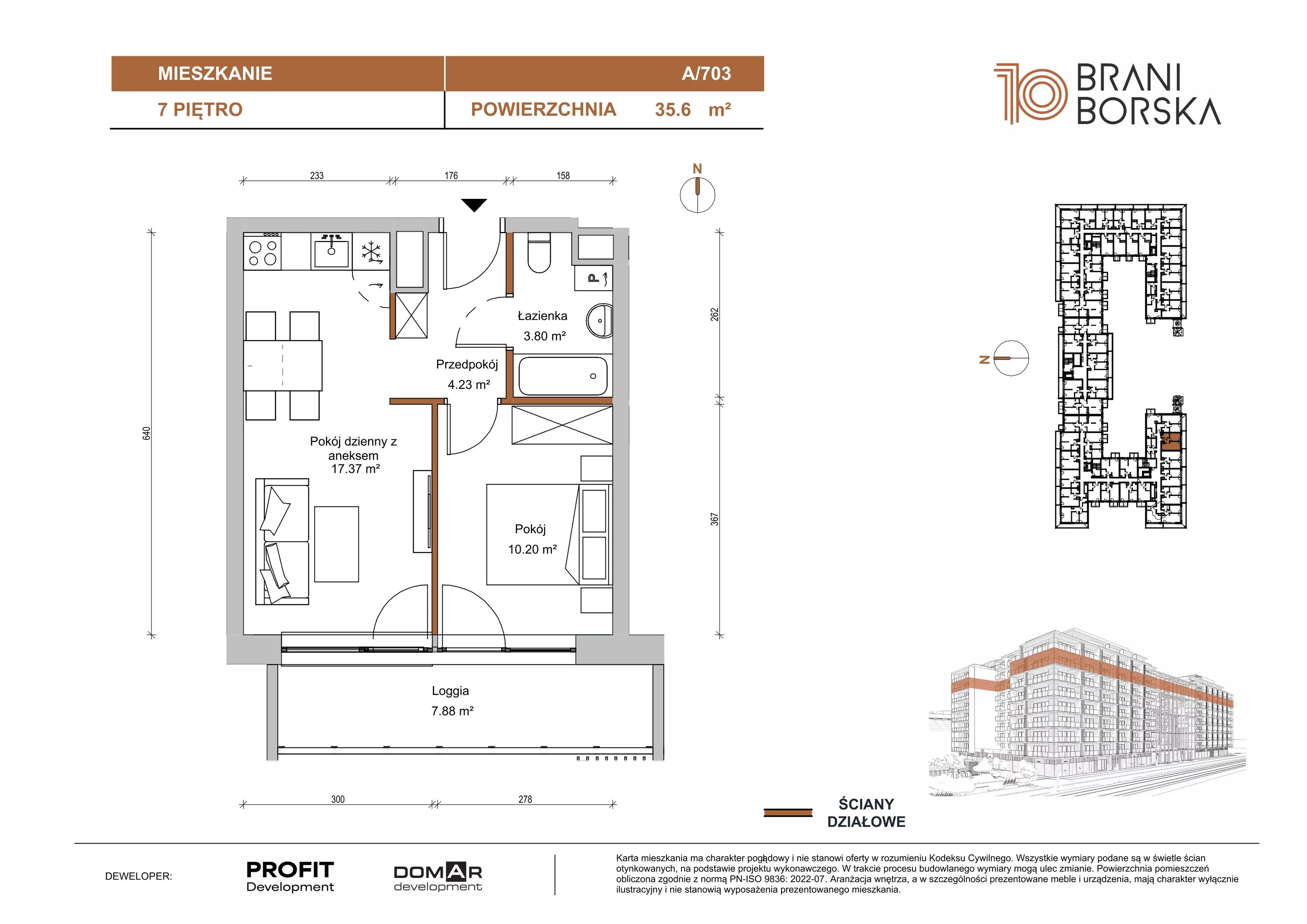 2 pokoje, apartament 35,60 m², piętro 7, oferta nr BN10/A/703, Braniborska 10 , Wrocław, Stare Miasto, Śródmieście, ul. Braniborska 10E