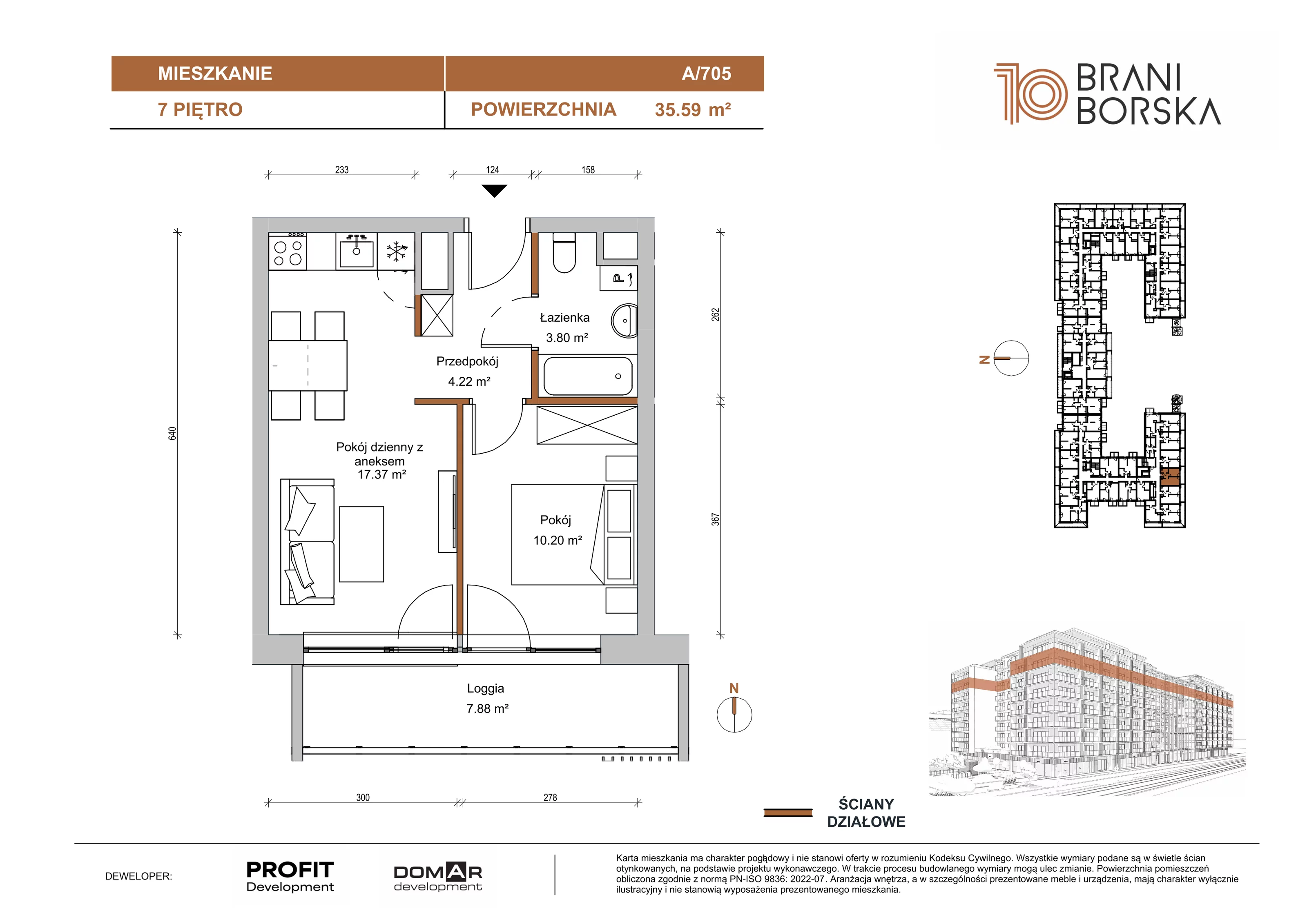 2 pokoje, apartament 35,59 m², piętro 7, oferta nr BN10/A/705, Braniborska 10 , Wrocław, Stare Miasto, Śródmieście, ul. Braniborska 10E