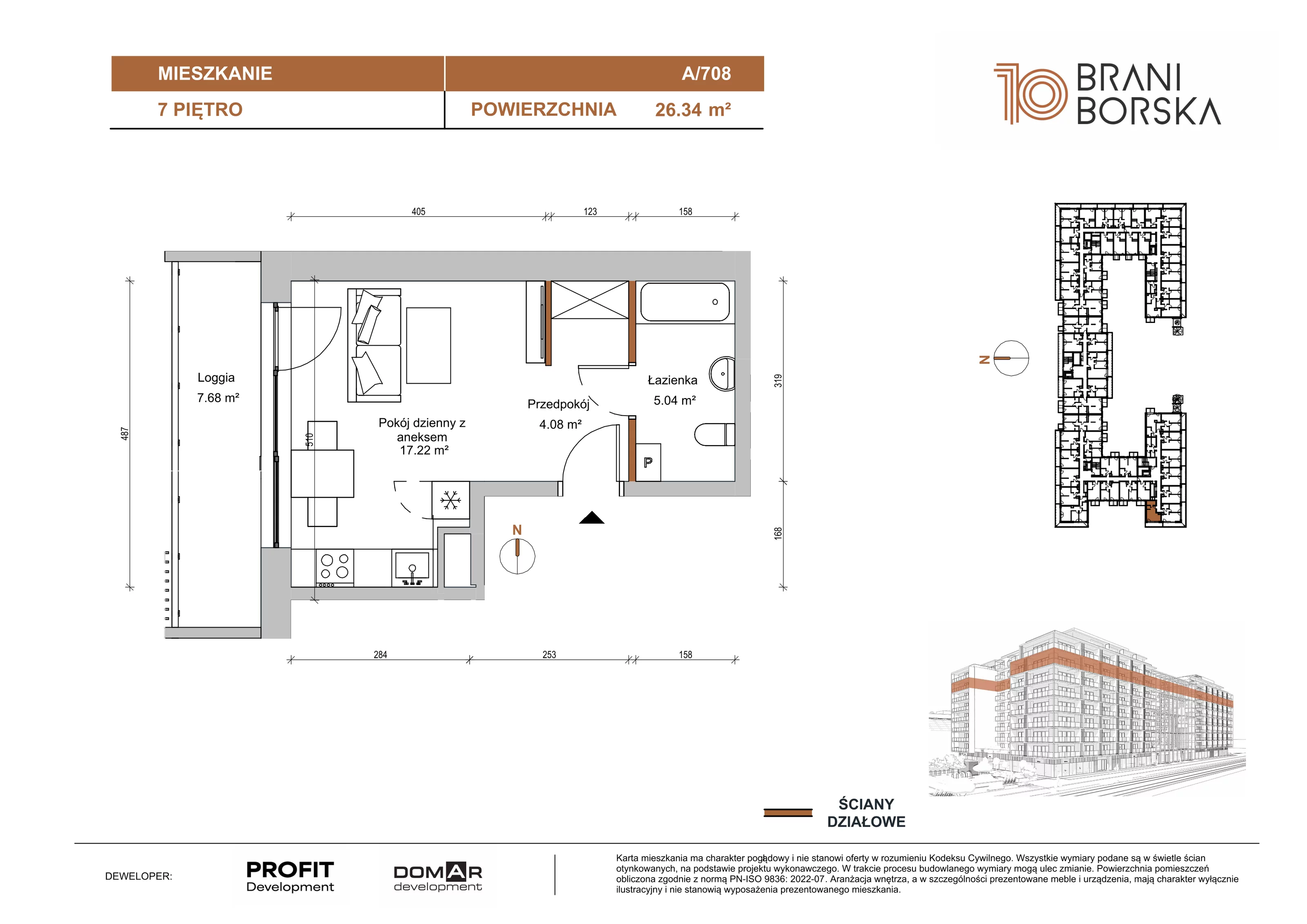 1 pokój, apartament 26,34 m², piętro 7, oferta nr BN10/A/708, Braniborska 10 , Wrocław, Stare Miasto, Śródmieście, ul. Braniborska 10E