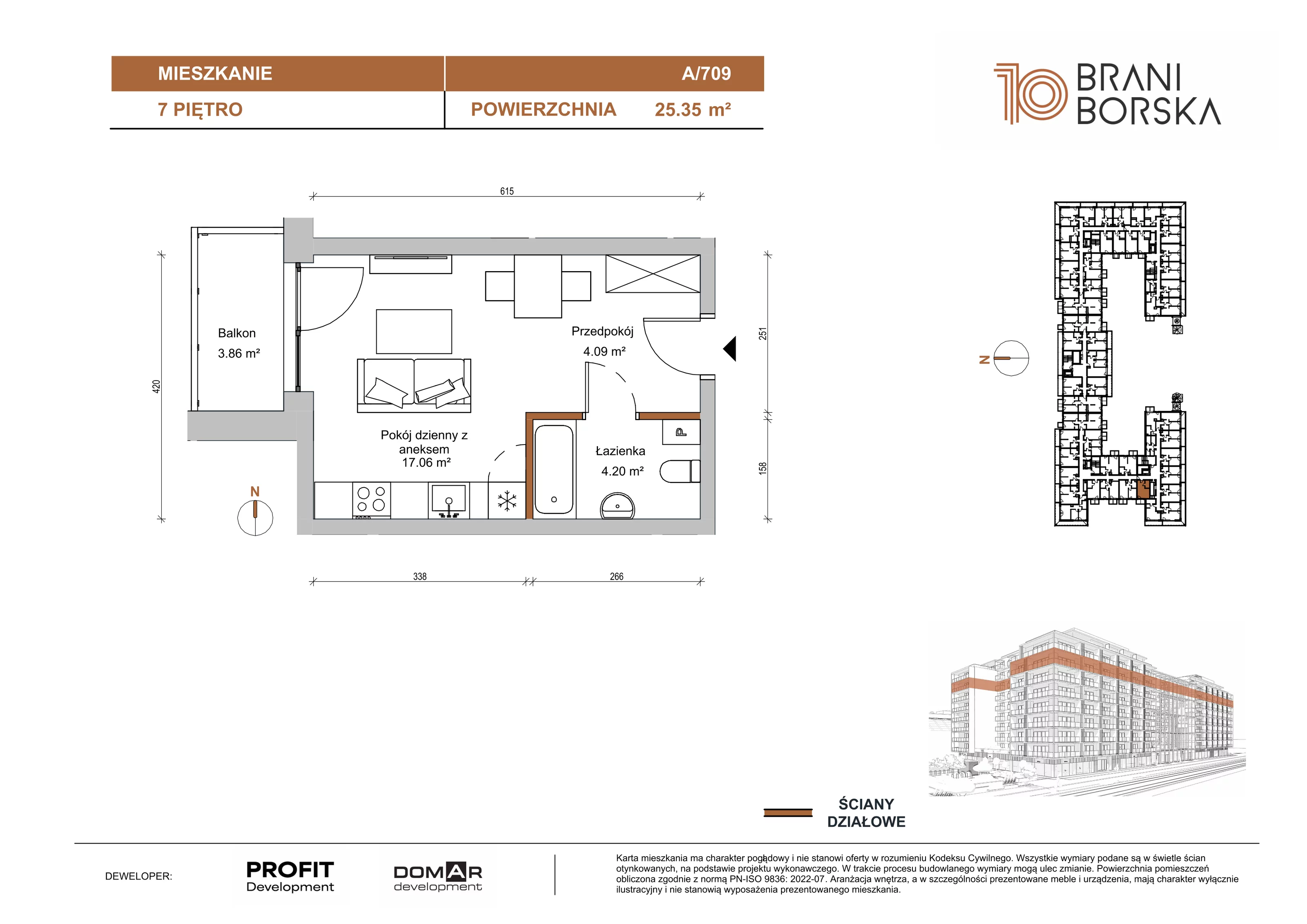 Mieszkanie 25,35 m², piętro 7, oferta nr BN10/A/709, Braniborska 10 , Wrocław, Stare Miasto, Śródmieście, ul. Braniborska 10E