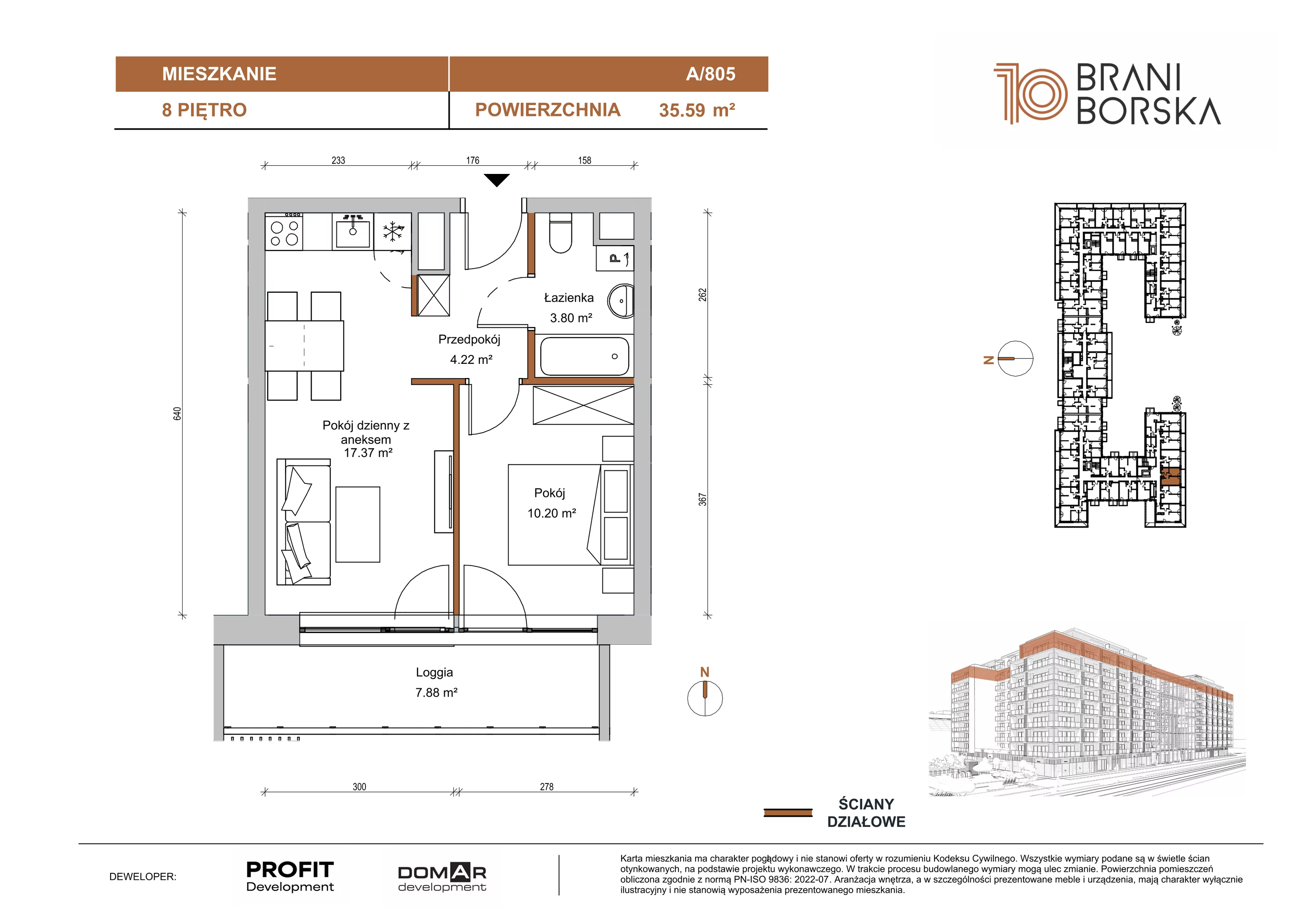 2 pokoje, apartament 35,59 m², piętro 8, oferta nr BN10/A/805, Braniborska 10 , Wrocław, Stare Miasto, Śródmieście, ul. Braniborska 10E