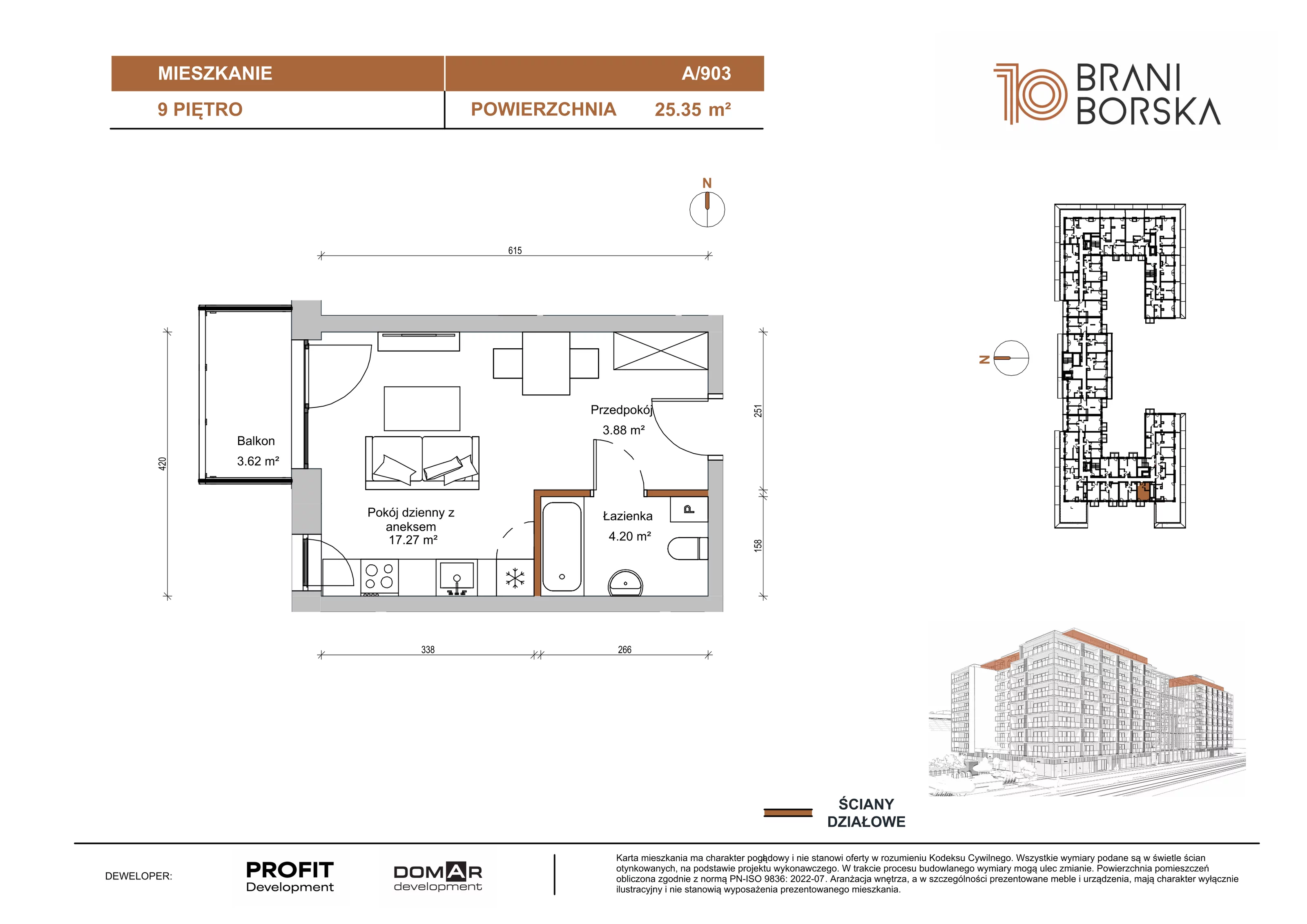 1 pokój, apartament 25,35 m², piętro 9, oferta nr BN10/A/903, Braniborska 10 , Wrocław, Stare Miasto, Śródmieście, ul. Braniborska 10E