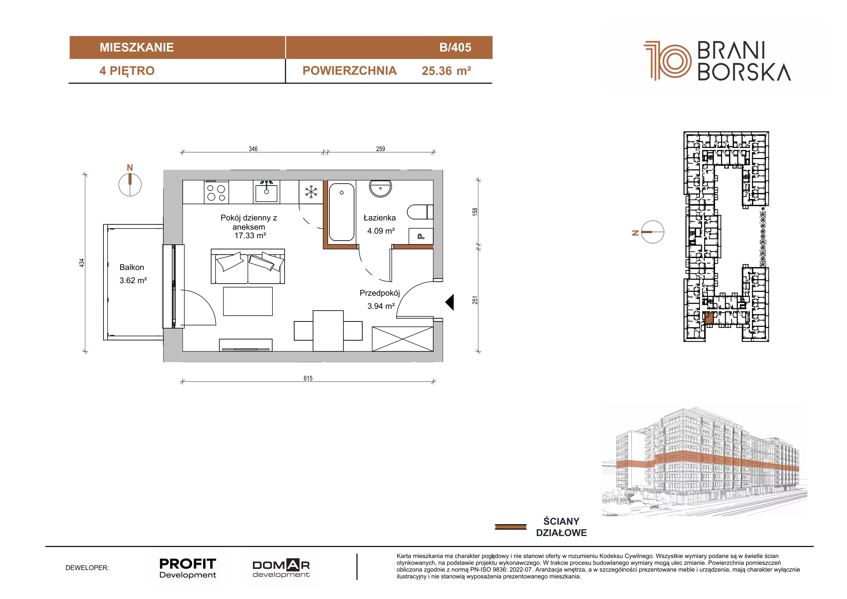 Mieszkanie 25,36 m², piętro 4, oferta nr BN10/B/405, Braniborska 10 , Wrocław, Stare Miasto, Śródmieście, ul. Braniborska 10E