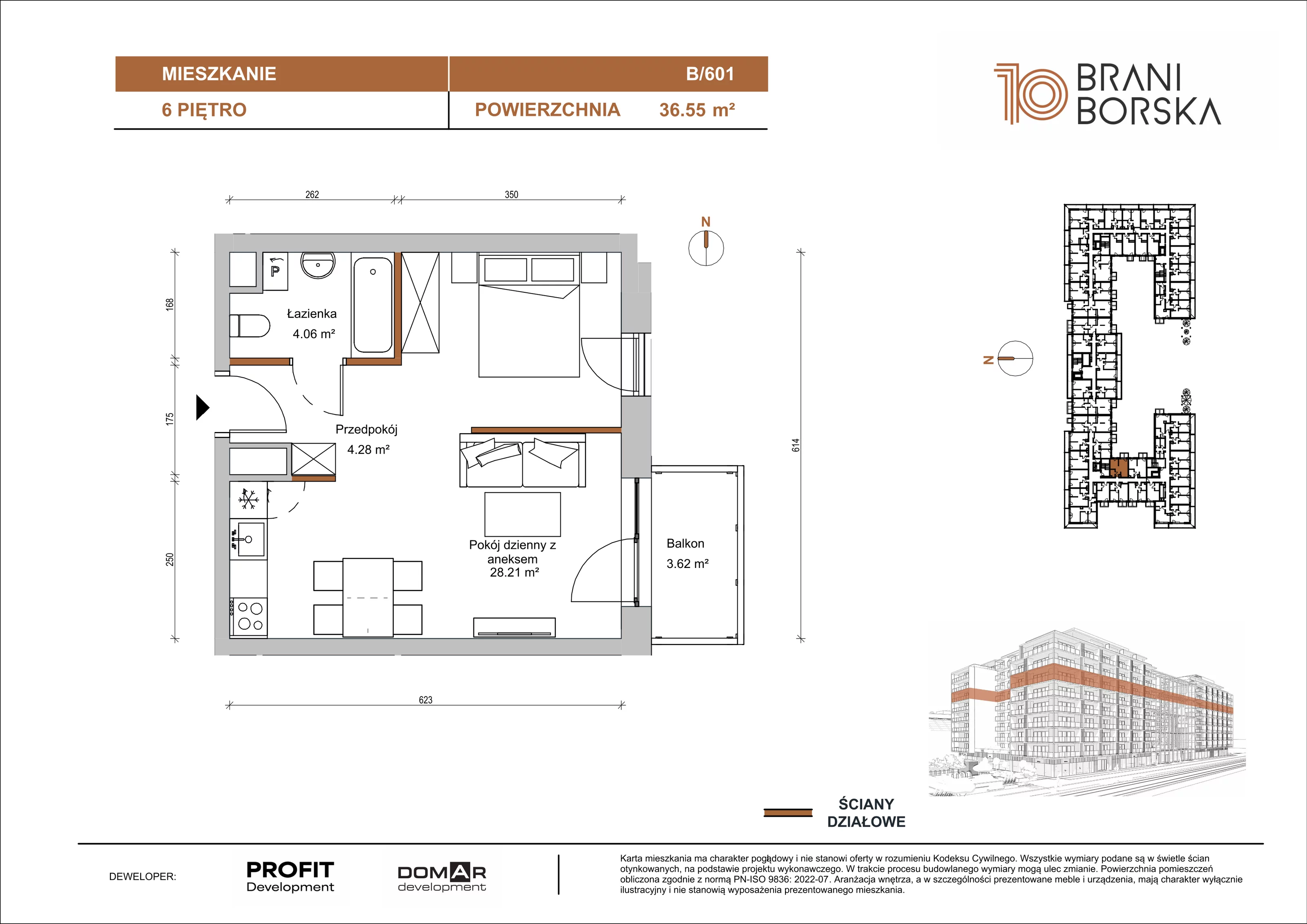 1 pokój, apartament 36,55 m², piętro 6, oferta nr BN10/B/601, Braniborska 10 , Wrocław, Stare Miasto, Śródmieście, ul. Braniborska 10E