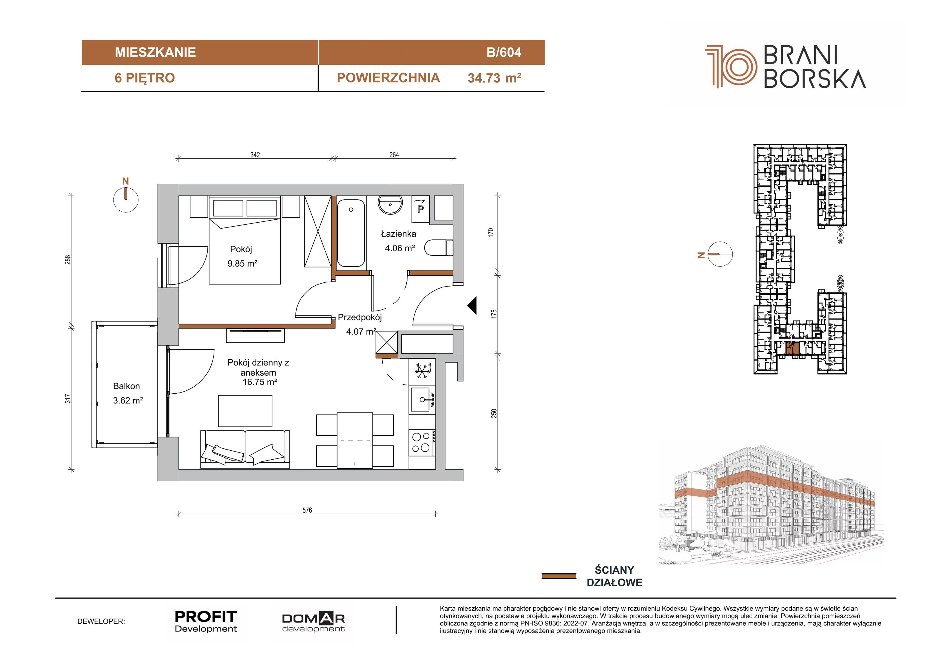 1 pokój, apartament 34,73 m², piętro 6, oferta nr BN10/B/604, Braniborska 10 , Wrocław, Stare Miasto, Śródmieście, ul. Braniborska 10E