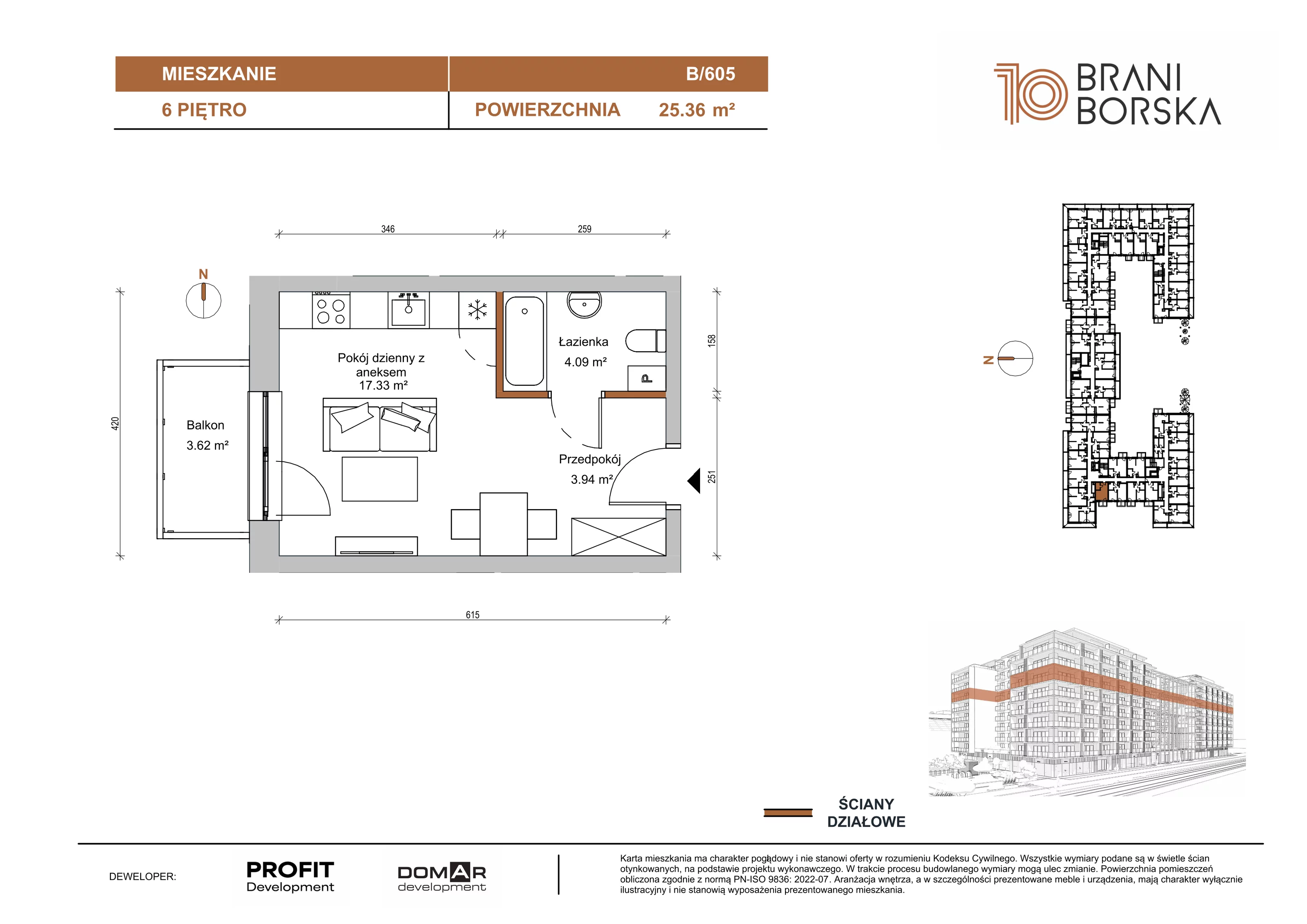 Mieszkanie 25,36 m², piętro 6, oferta nr BN10/B/605, Braniborska 10 , Wrocław, Stare Miasto, Śródmieście, ul. Braniborska 10E