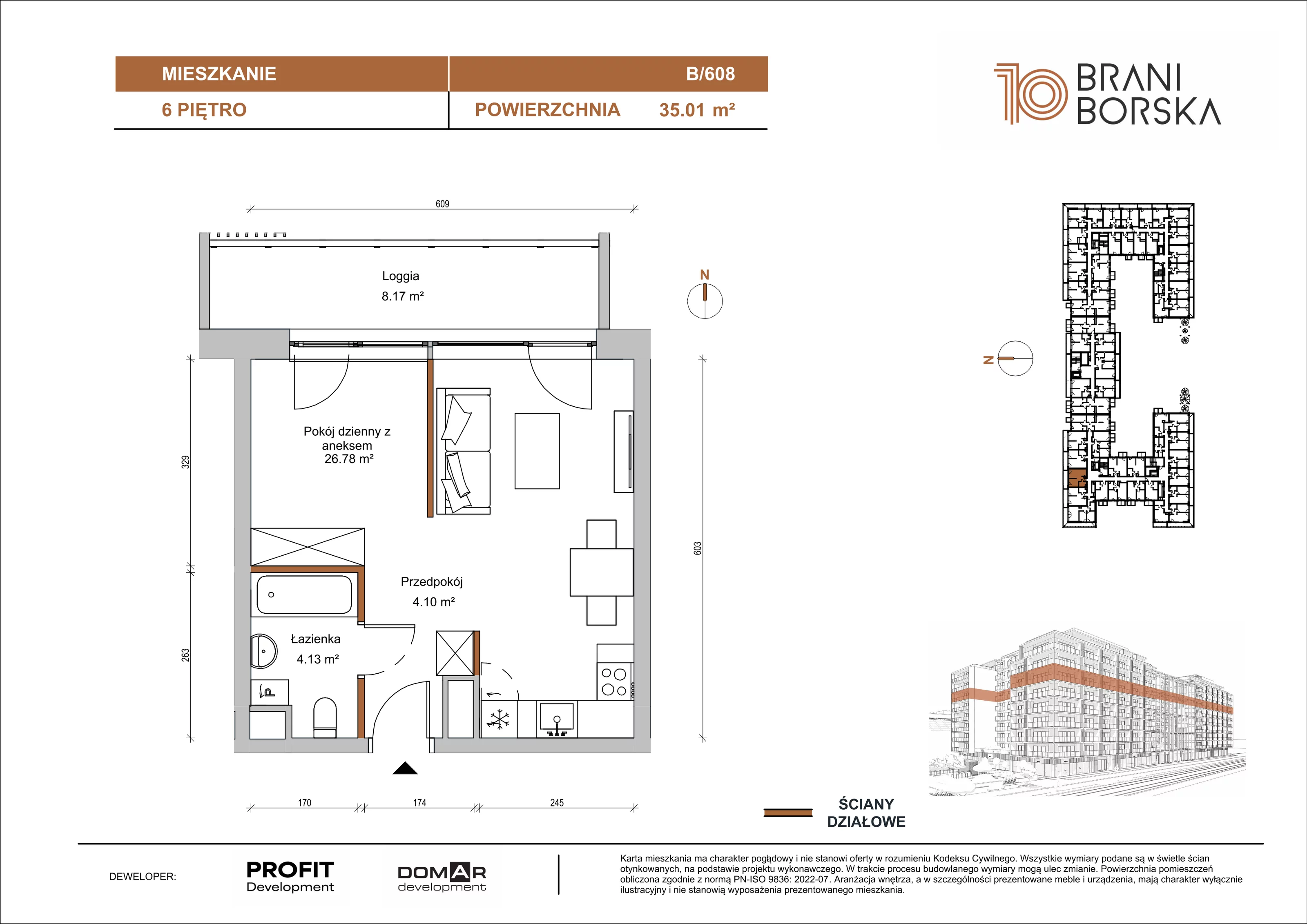 1 pokój, apartament 35,01 m², piętro 6, oferta nr BN10/B/608, Braniborska 10 , Wrocław, Stare Miasto, Śródmieście, ul. Braniborska 10E