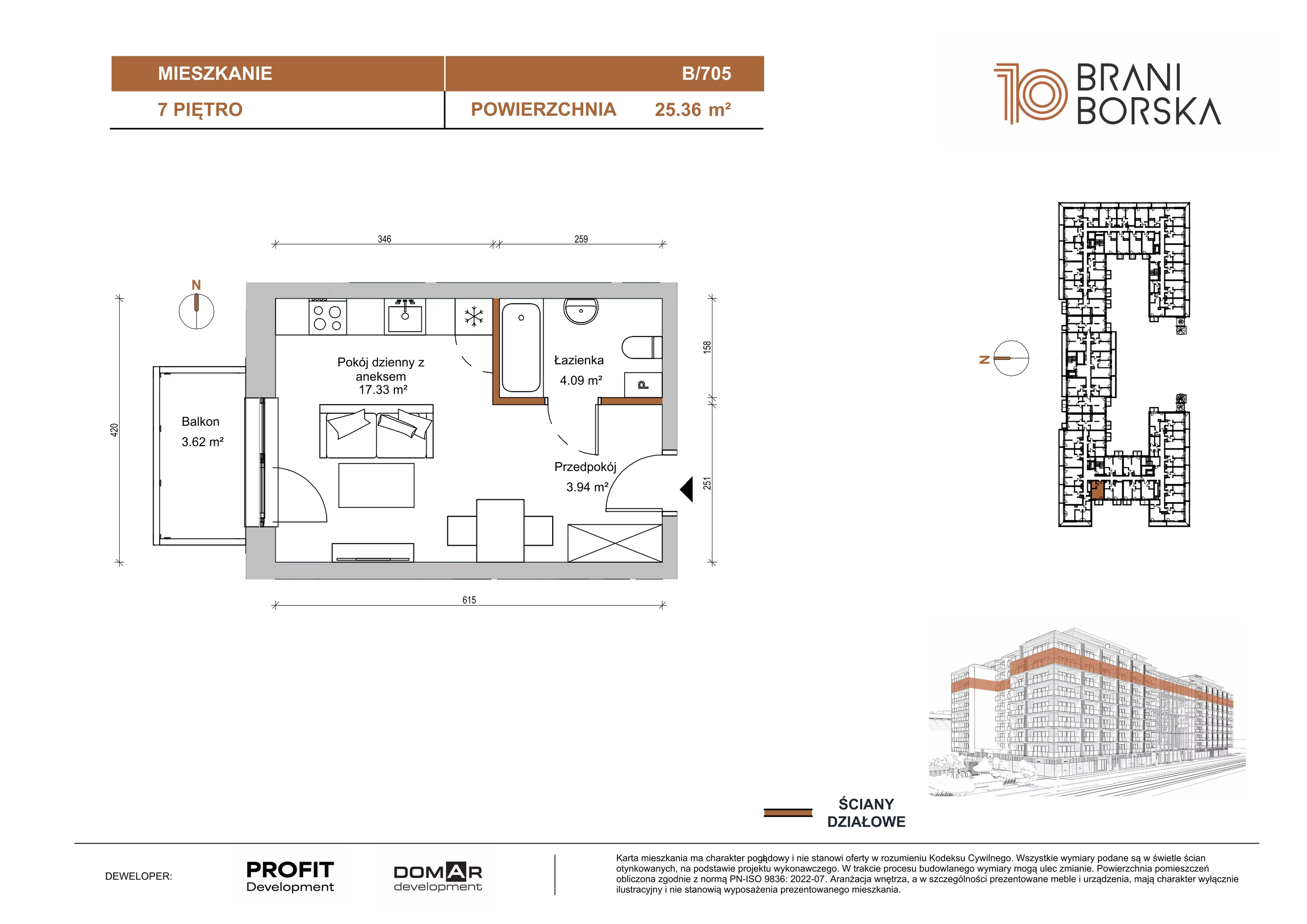 1 pokój, apartament 25,36 m², piętro 7, oferta nr BN10/B/705, Braniborska 10 , Wrocław, Stare Miasto, Śródmieście, ul. Braniborska 10E